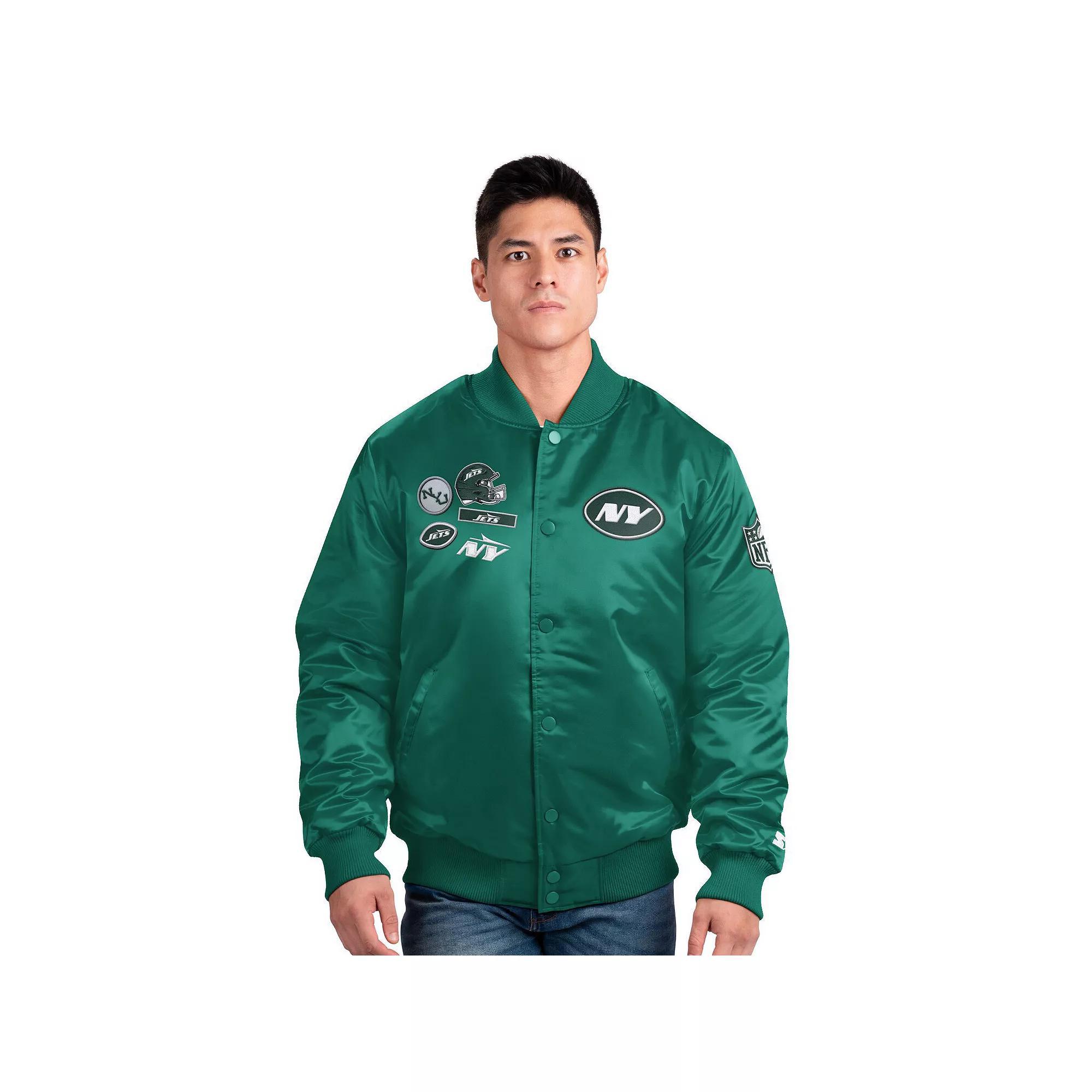 Men's Starter Green New York Jets Exclusive Satin Full-Snap Varsity Jacket, Size: XL Product Image