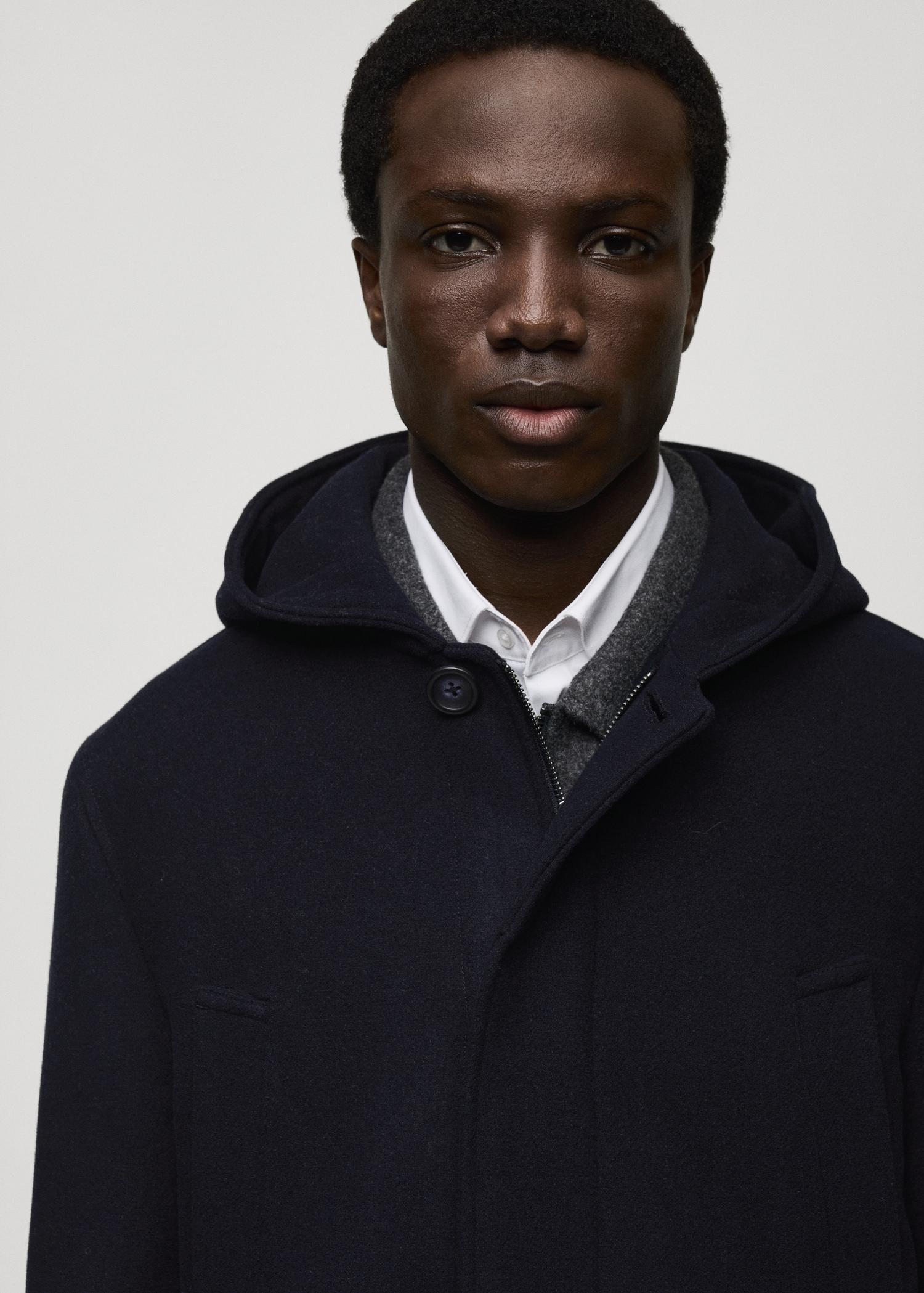 Hooded wool coat - Men | MANGO USA Product Image