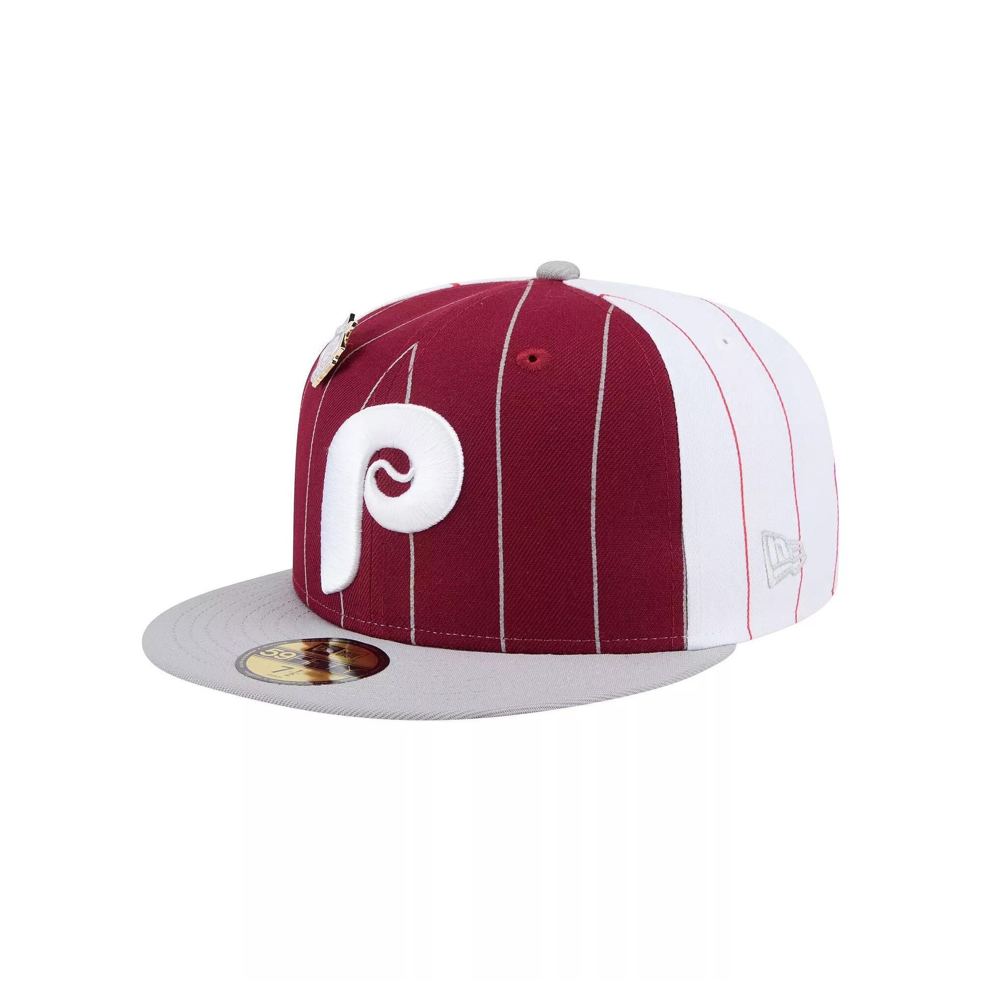 Men's New Era  Dark Red Philadelphia Phillies Pinstripe 59FIFTY Fitted Hat, Size: 7 5/8 Product Image