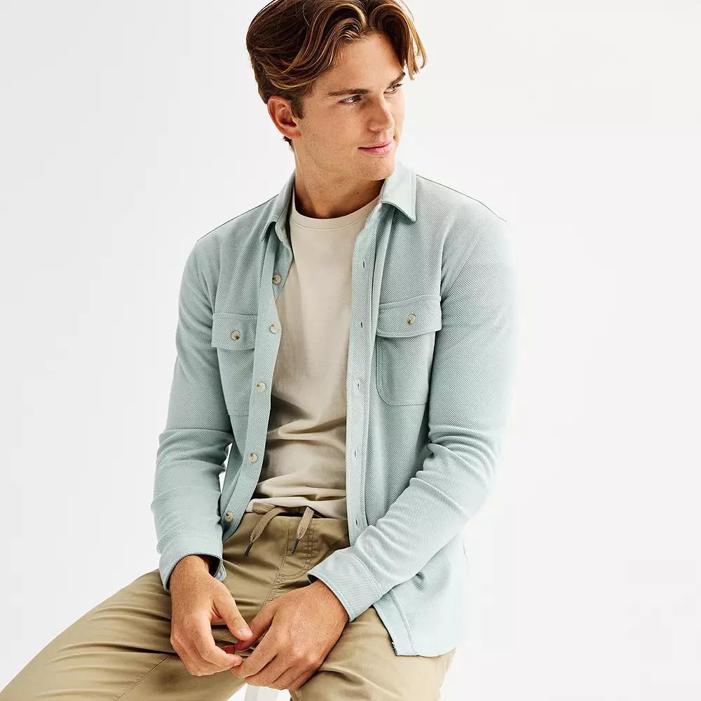 Mens Sonoma Goods For Life Long Sleeve Supersoft Knit Button-Up Shirt Green Product Image