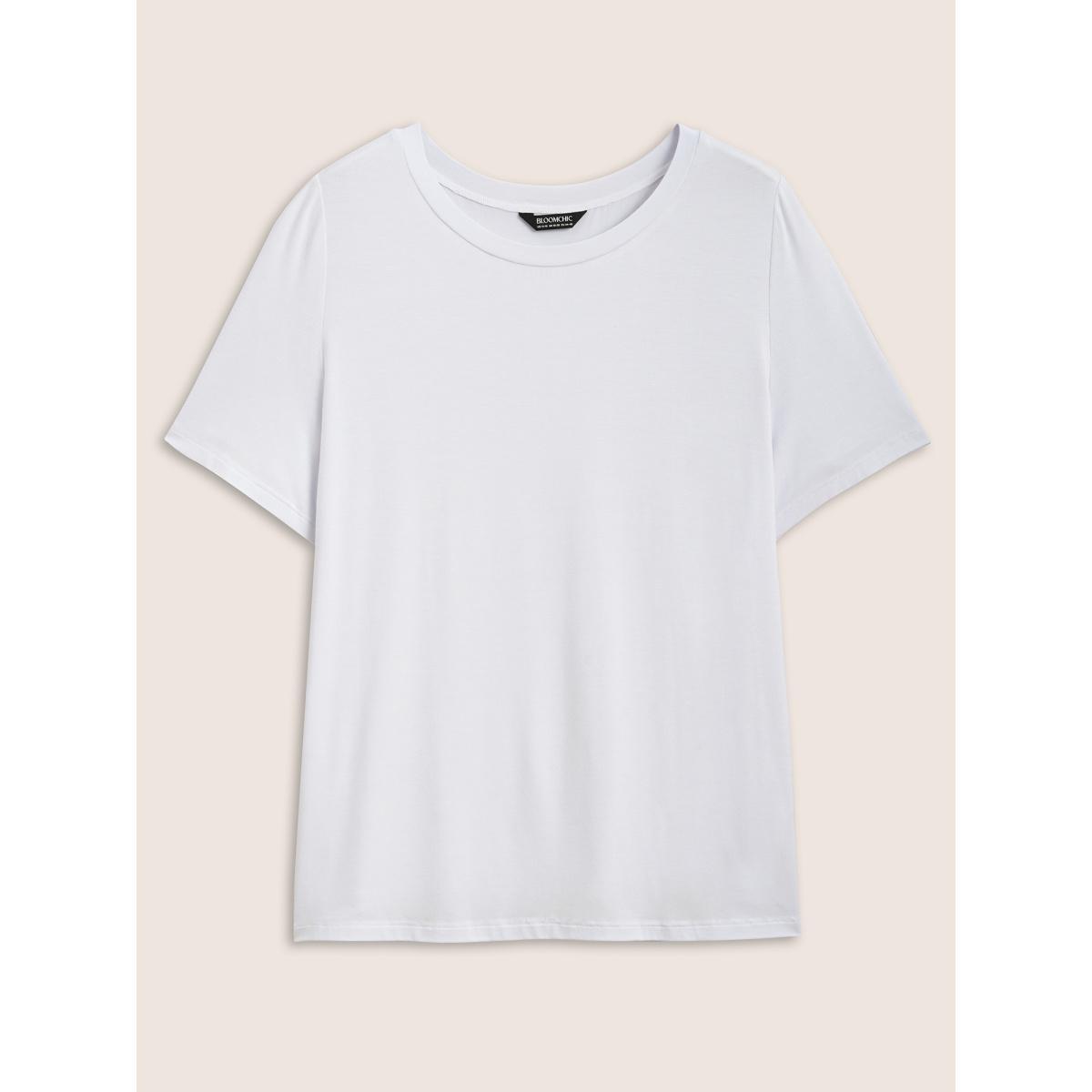 Plus Size Supersoft Essentials Solid Basic Knit T-shirt Originalwhite Women Basics Non Round Neck Bodycon Everyday T-shirts BloomChic 26/4X Product Image