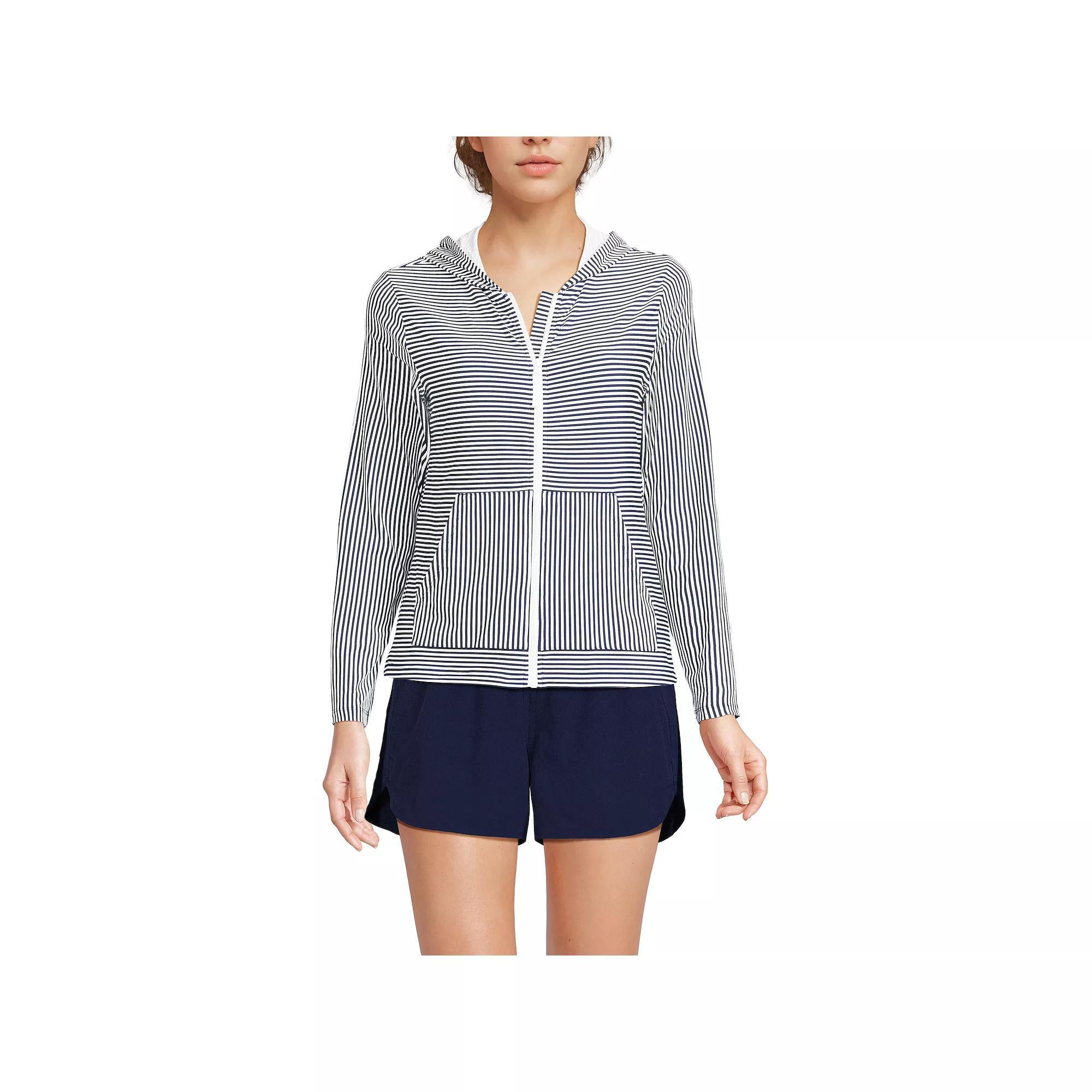 Petite Lands' End UPF 50 Hooded Full-Zip Long Sleeve Rash Guard, Women's, Size: XS Petite, Black Product Image