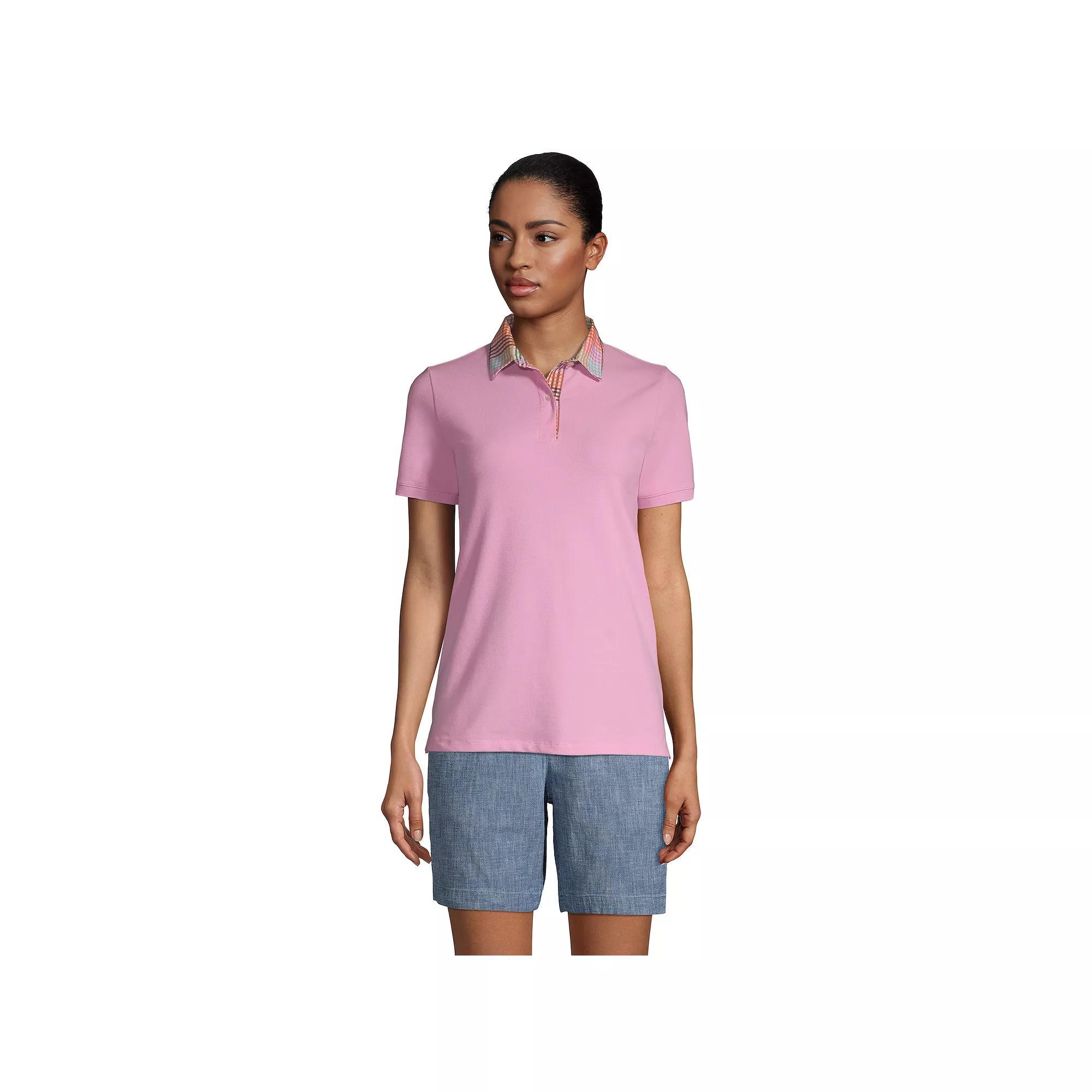 Women's Lands' End Mesh Polo Shirt, Size: Medium, Wild Blossom Madras Product Image