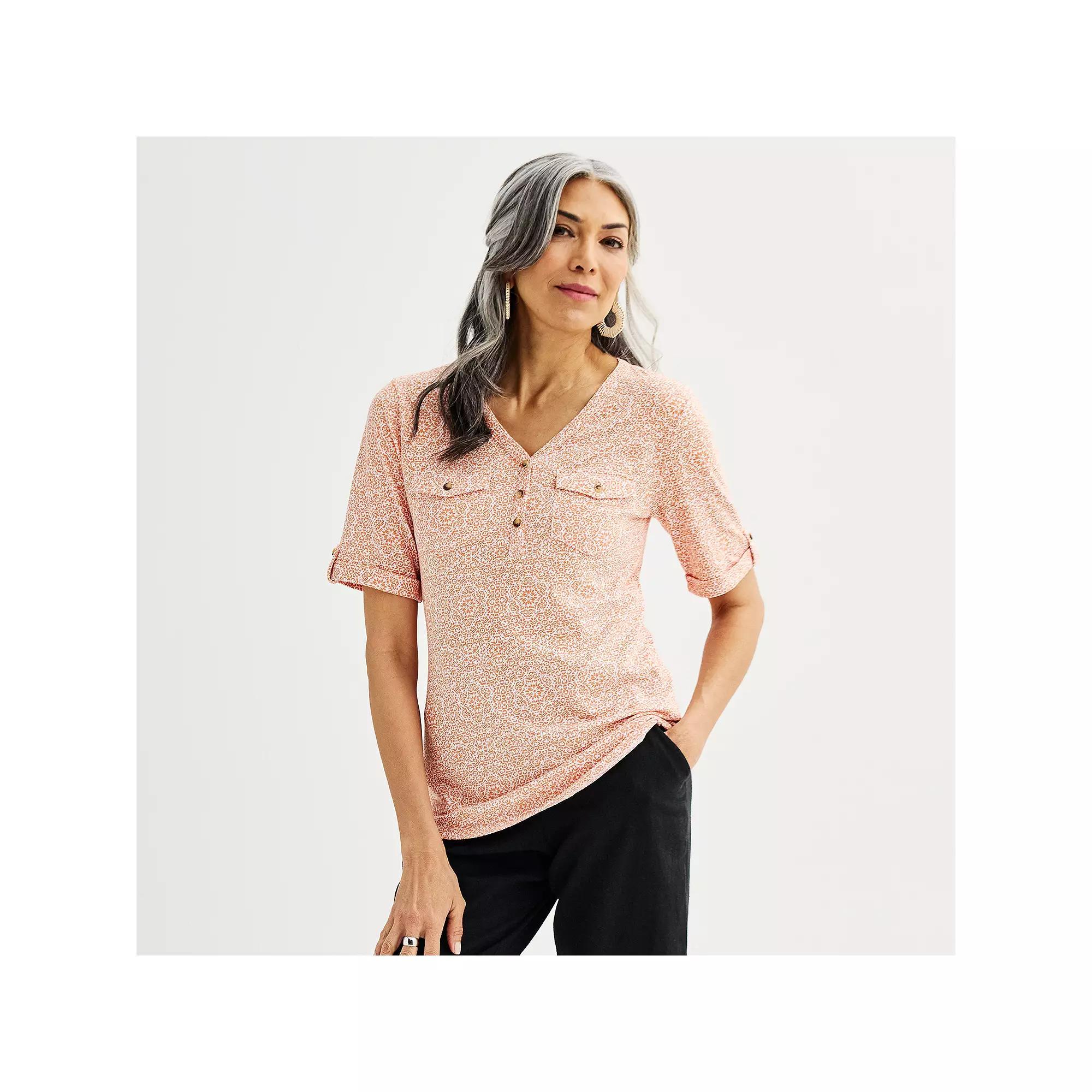 Womens Croft & Barrow Elbow Sleeve Utility Henley Top Product Image