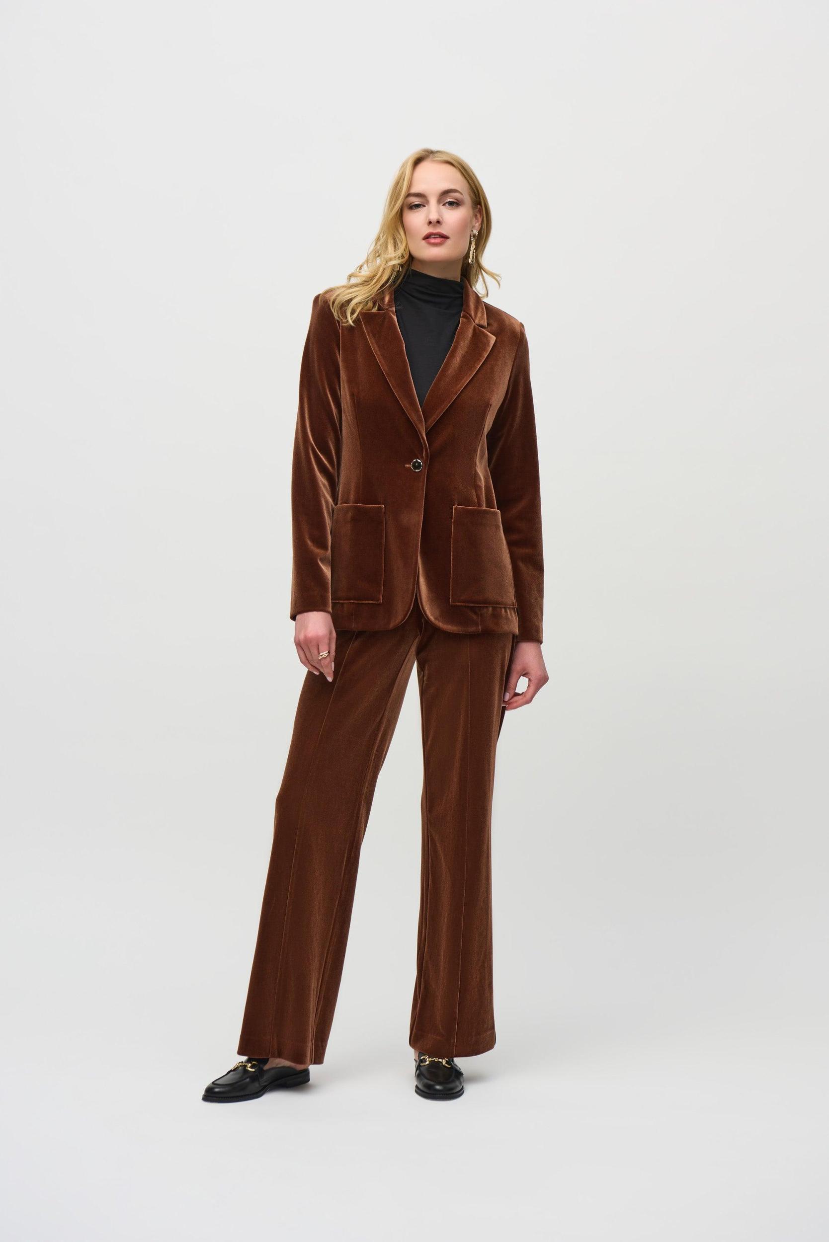 Velvet Fitted Blazer -Brown Product Image