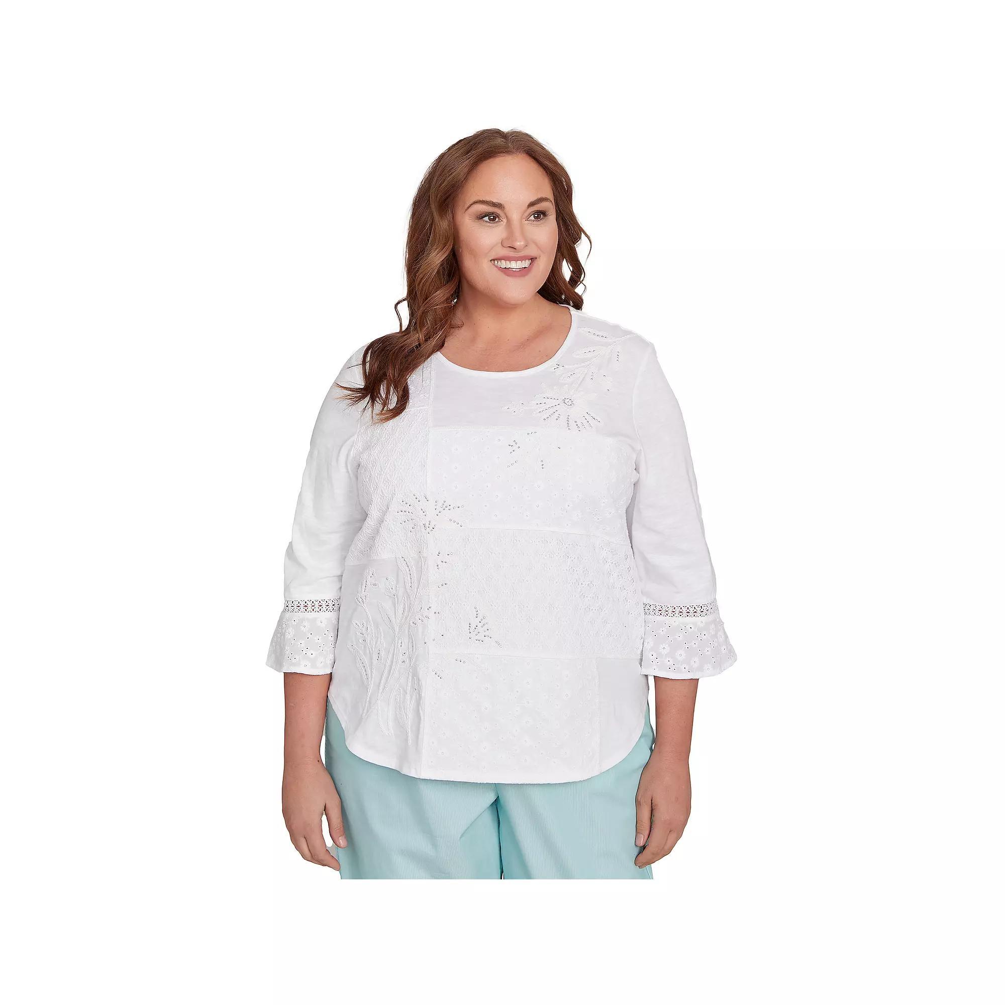 Plus Size Alfred Dunner Lace Patchwork Embellished Sleeve Top, Women's, Size: 1XL, White Product Image