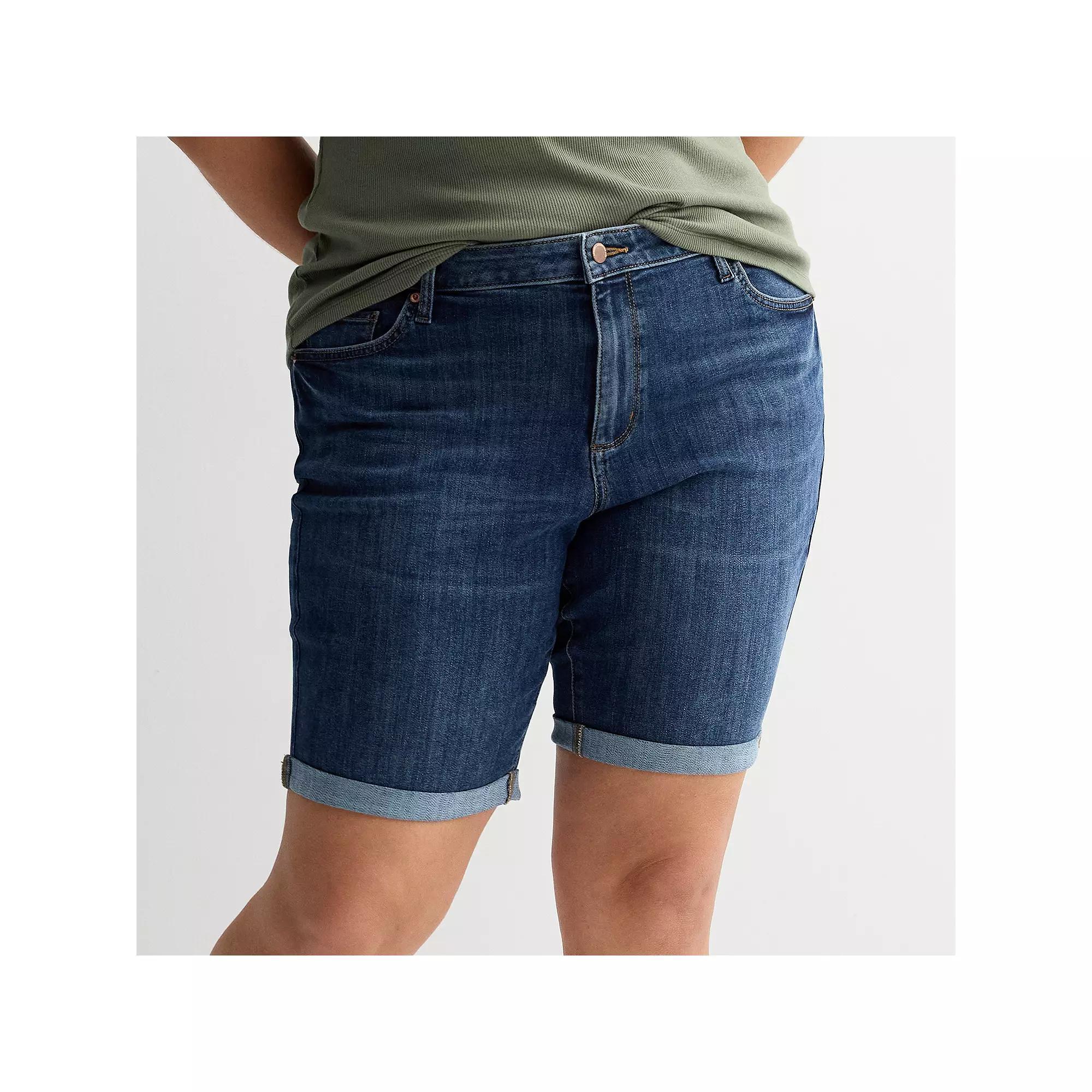 Plus Size Sonoma Goods For Life Roll Cuff Denim Bermuda Shorts, Womens Dark Blue Product Image