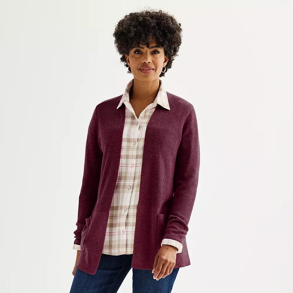 Women's Croft & Barrow® Classic Ribbed Open-Front Cardigan, Size: Small, Coal Grey Product Image