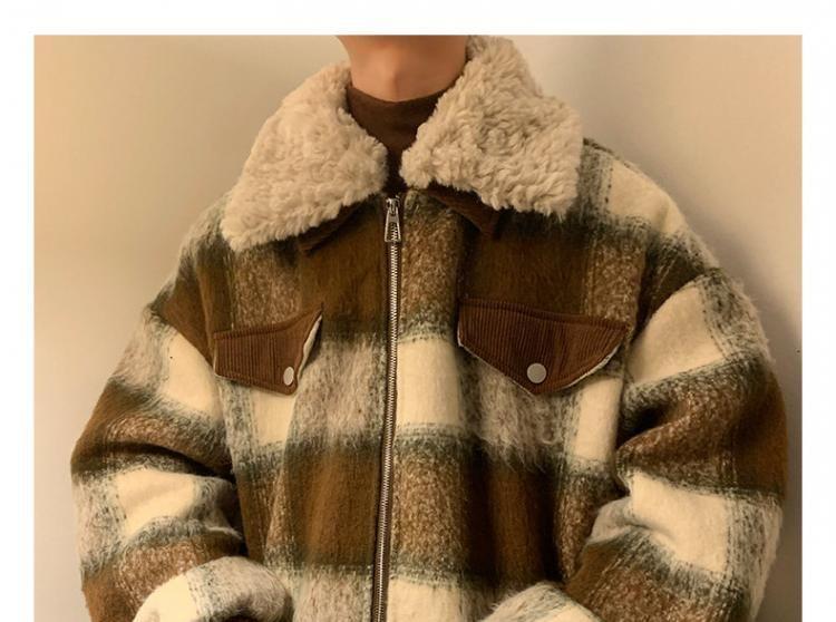 Stand Collar Plaid Zip Up Jacket Product Image