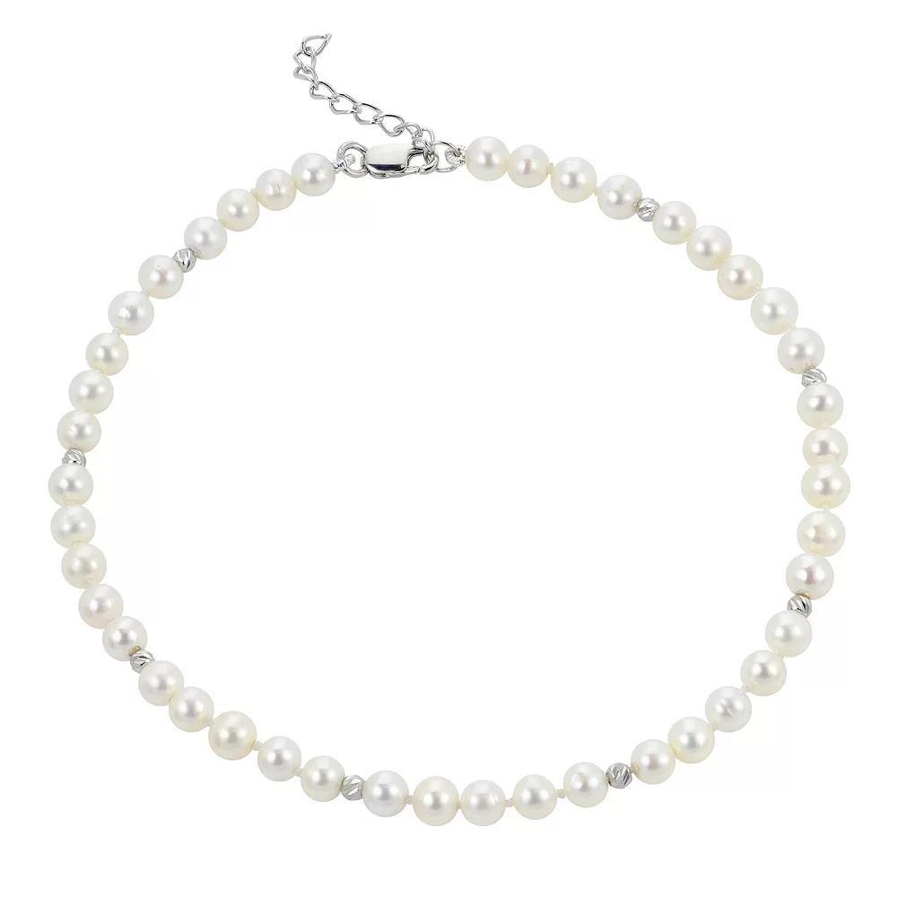 PearLustre by Imperial Sterling Silver Freshwater Cultured Pearl & Textured Bead Anklet, Womens Product Image