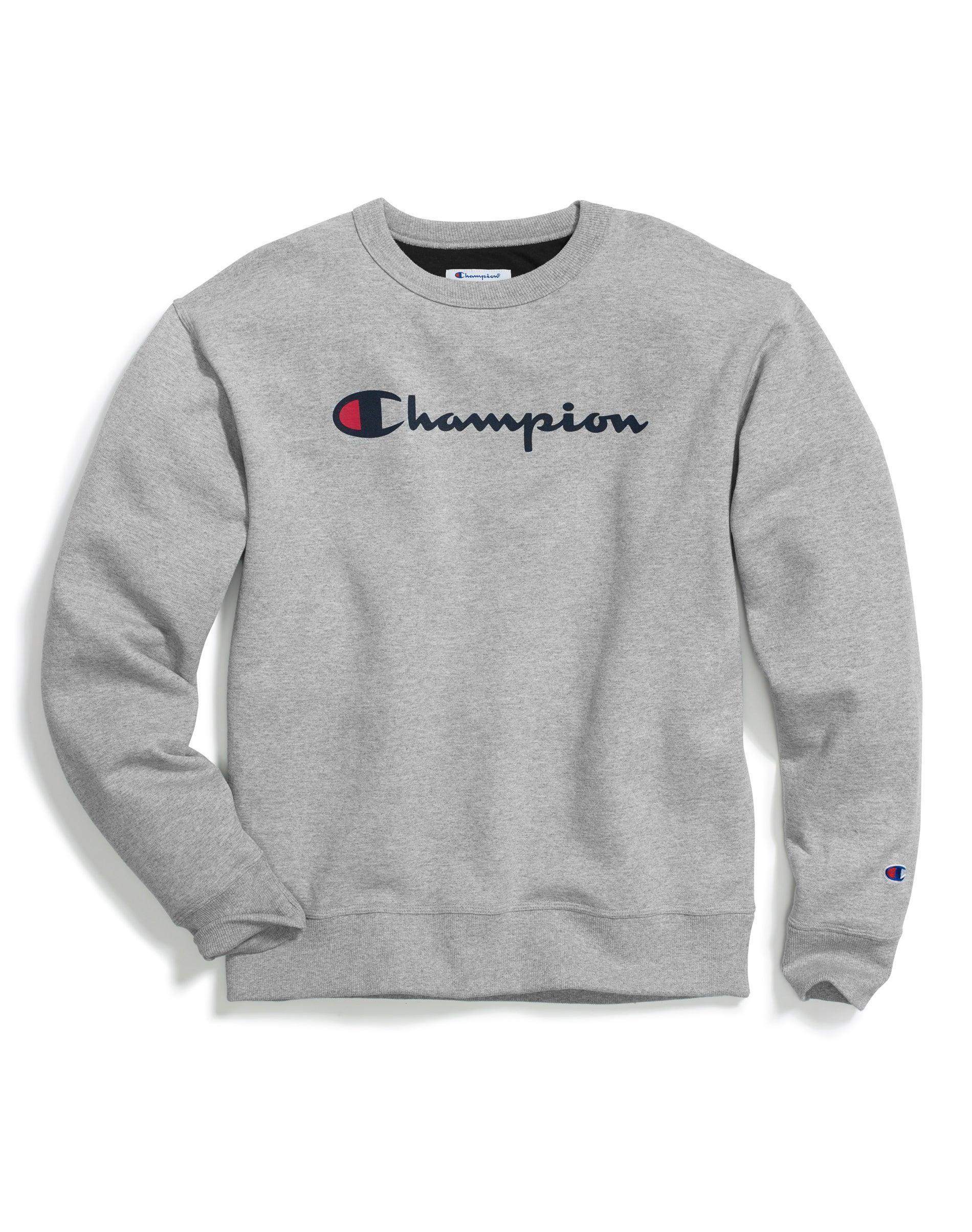 Mens Champion Powerblend Crewneck Sweatshirt, Classic Script White 2XL Product Image