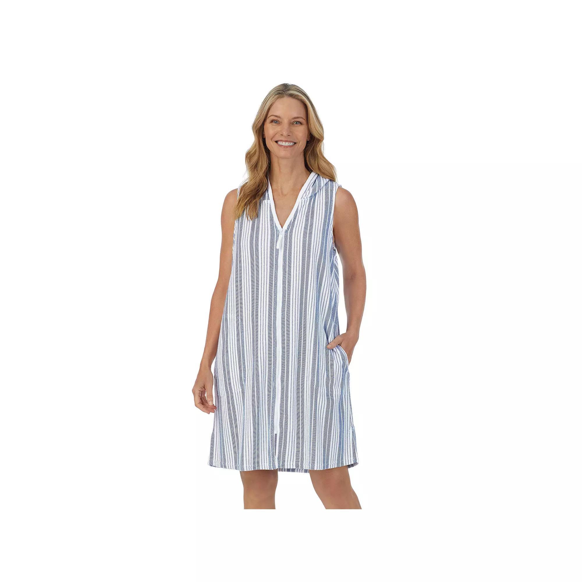 Women's Stan Herman Baby Terry Hooded Zip-Up Robe, Size: Small, Cloud Gray Stripe Product Image