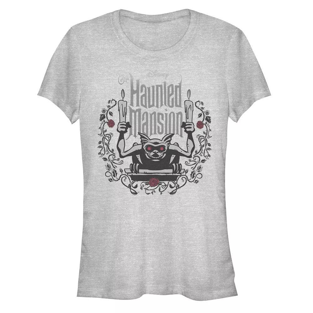 Disney's The Haunted Mansion Women's Gargoyle with Candles Roses Tee, Girl's, Size: XL, Athletic Grey Product Image