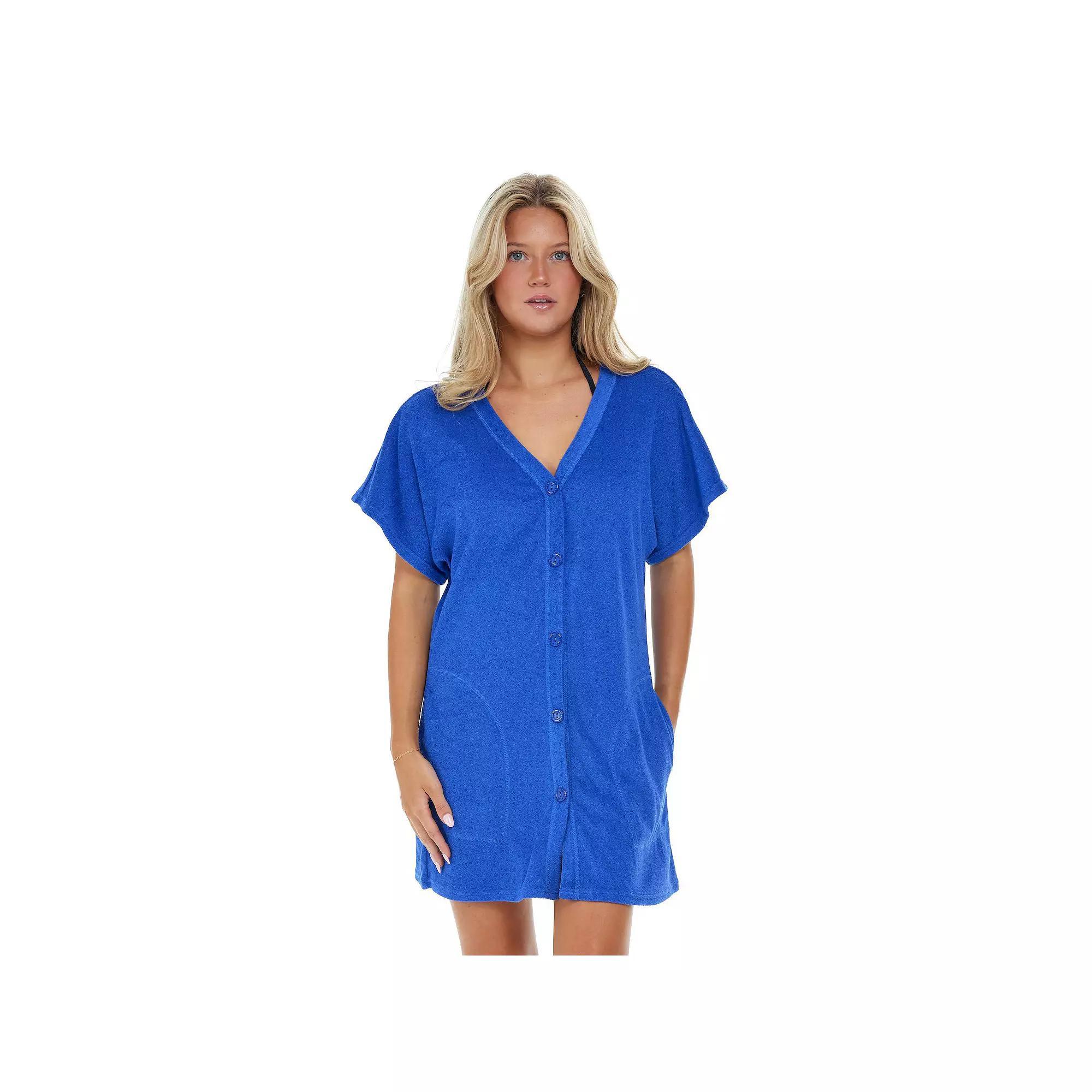 Plus Size Jordan Taylor Button Up Swim Cover Up with Pockets, Women's, Size: 3XL, Blue Product Image