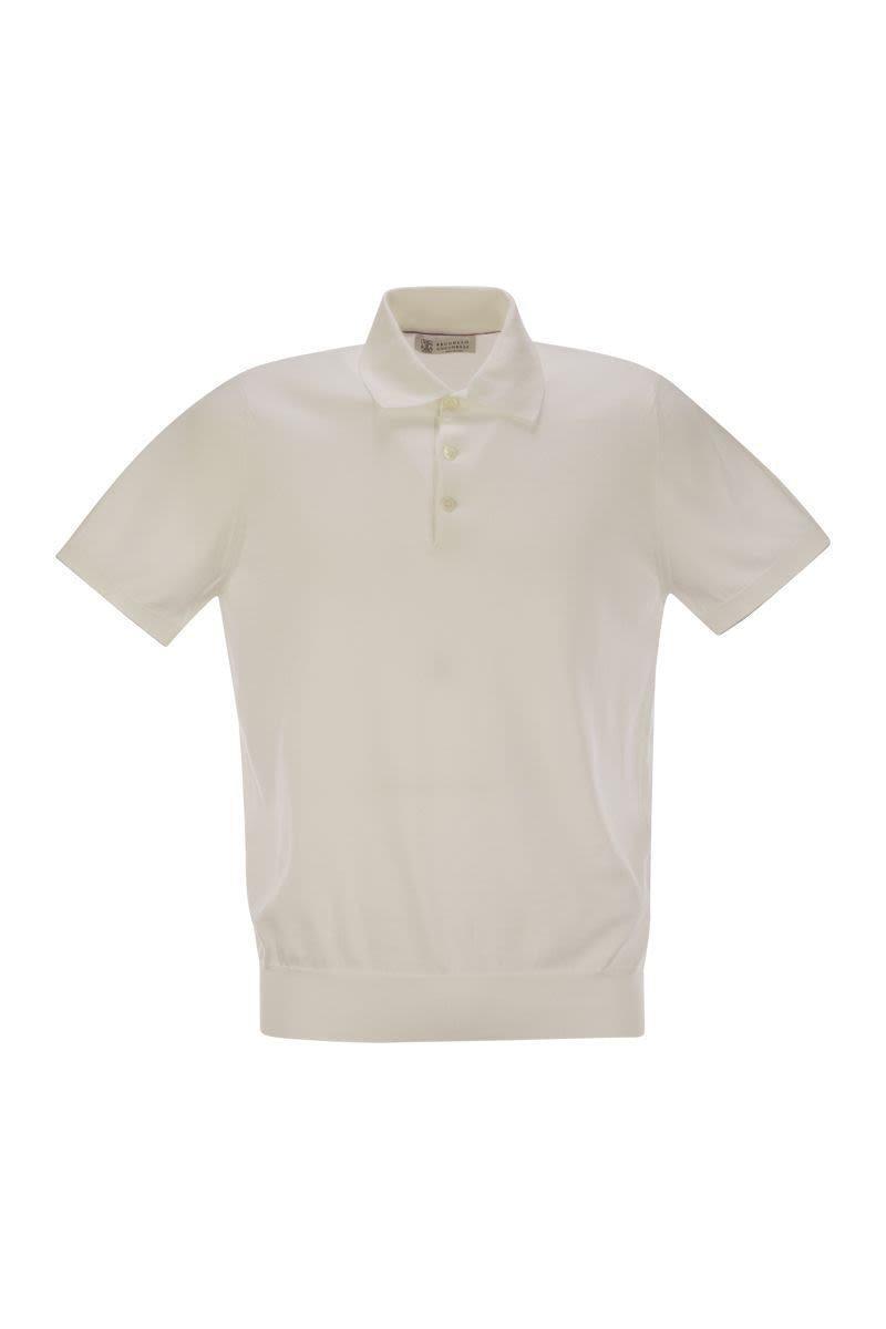 BRUNELLO CUCINELLI Lightweight Cotton Knit Polo Shirt In Beige Product Image