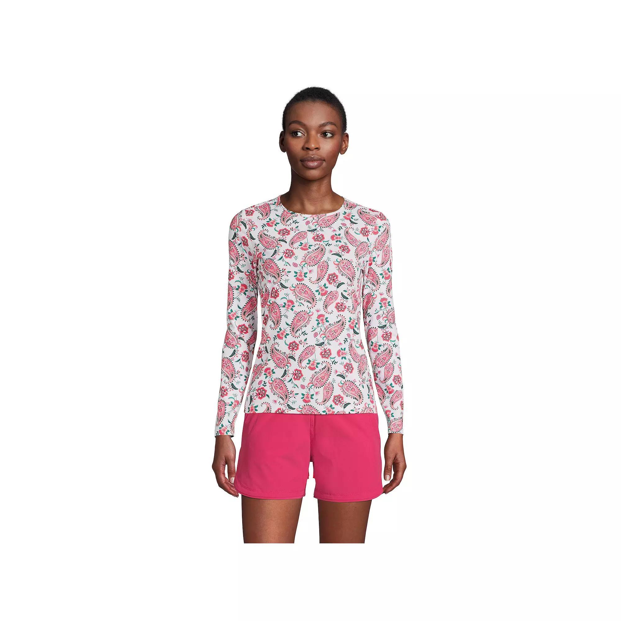 Petite Lands' End UPF 50 Long Sleeve Rash Guard, Women's, Size: XXS Petite, White Paisley Floral Product Image