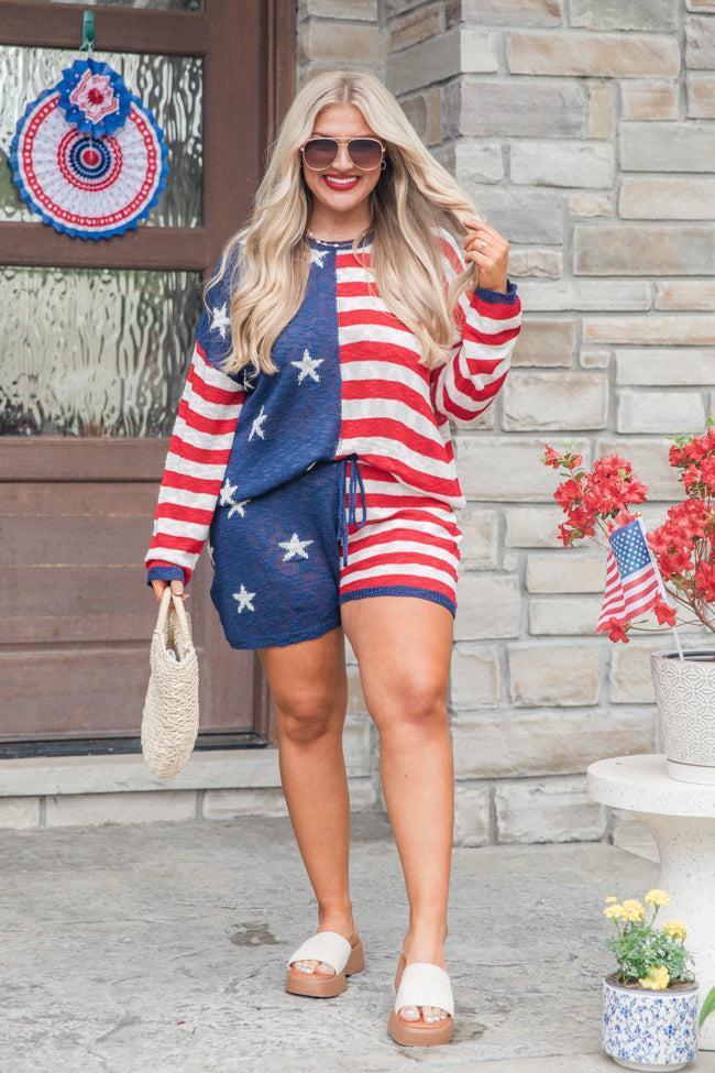 That's My Anthem Red, White, And Blue Flag Knitted Shorts FINAL SALE Product Image