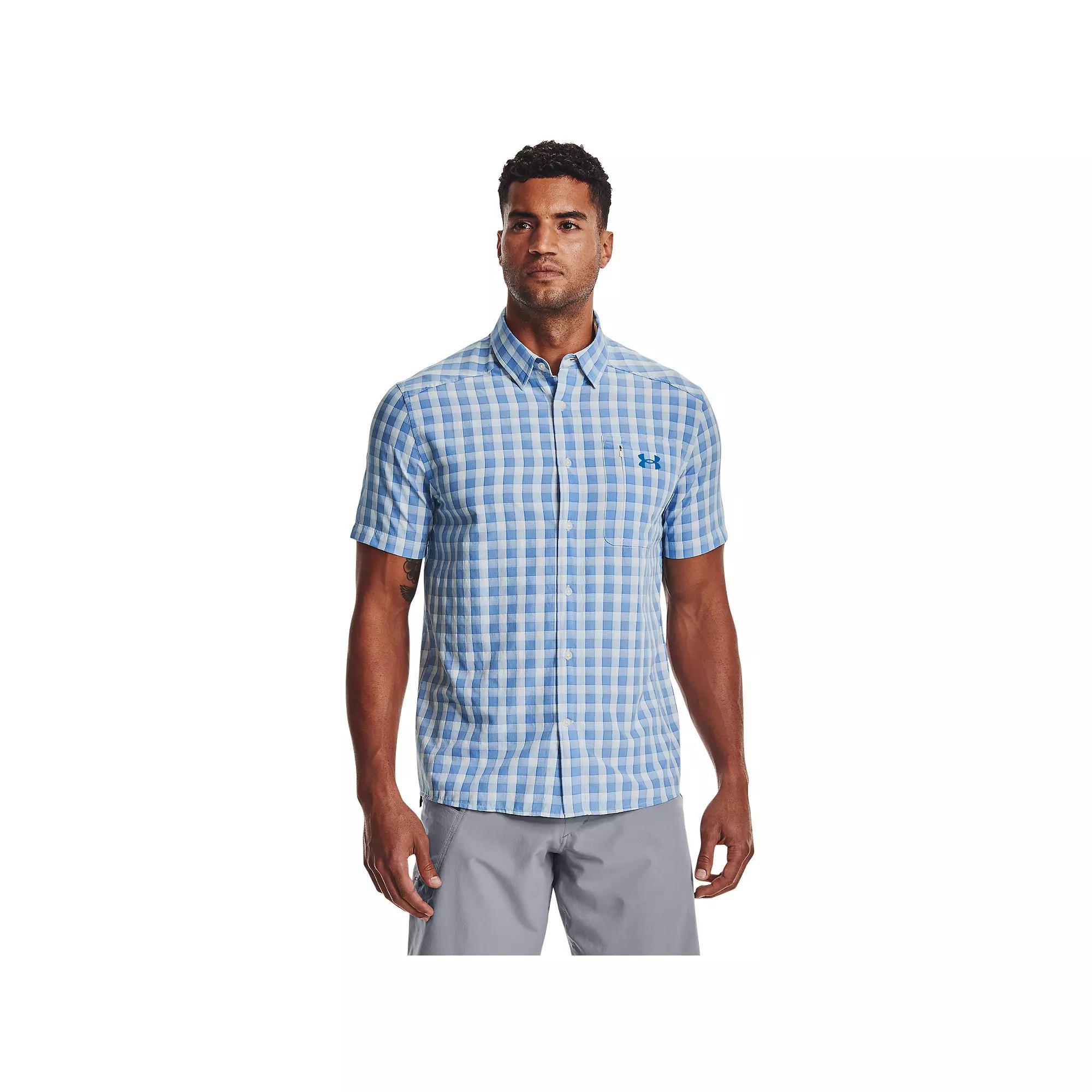 Men's Under Armour UPF 30 Drift Tide 2.0 Plaid Performance Short Sleeve Button-Down Shirt, Size: Small, Deep Product Image