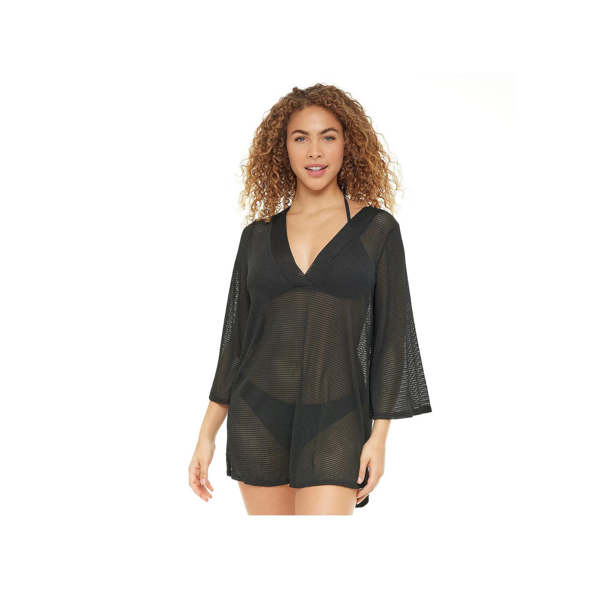 Women's Jordan Taylor Bell-Sleeve Swim Cover-Up Tunic, Size: Large, Black Product Image