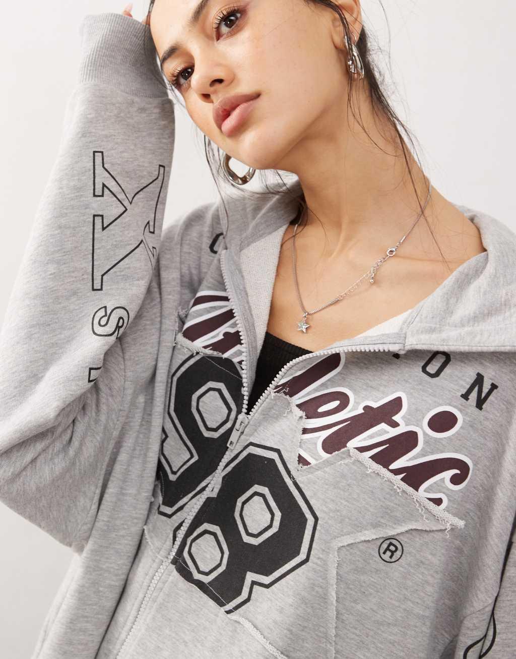 COLLUSION oversized zip through hoodie with applique in gray - part of a set Product Image
