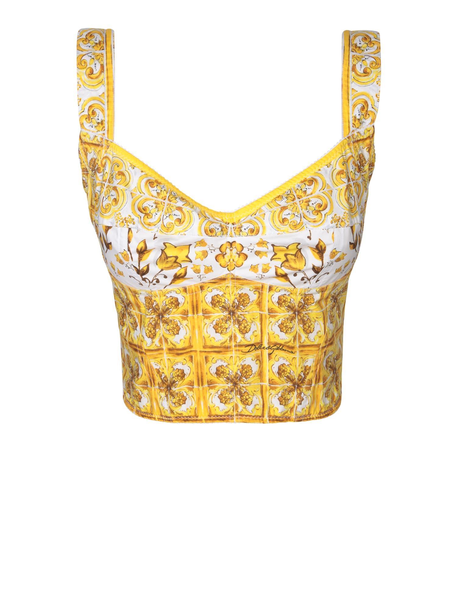 Cotton Corset Top With Majolica Print In Giallo Product Image