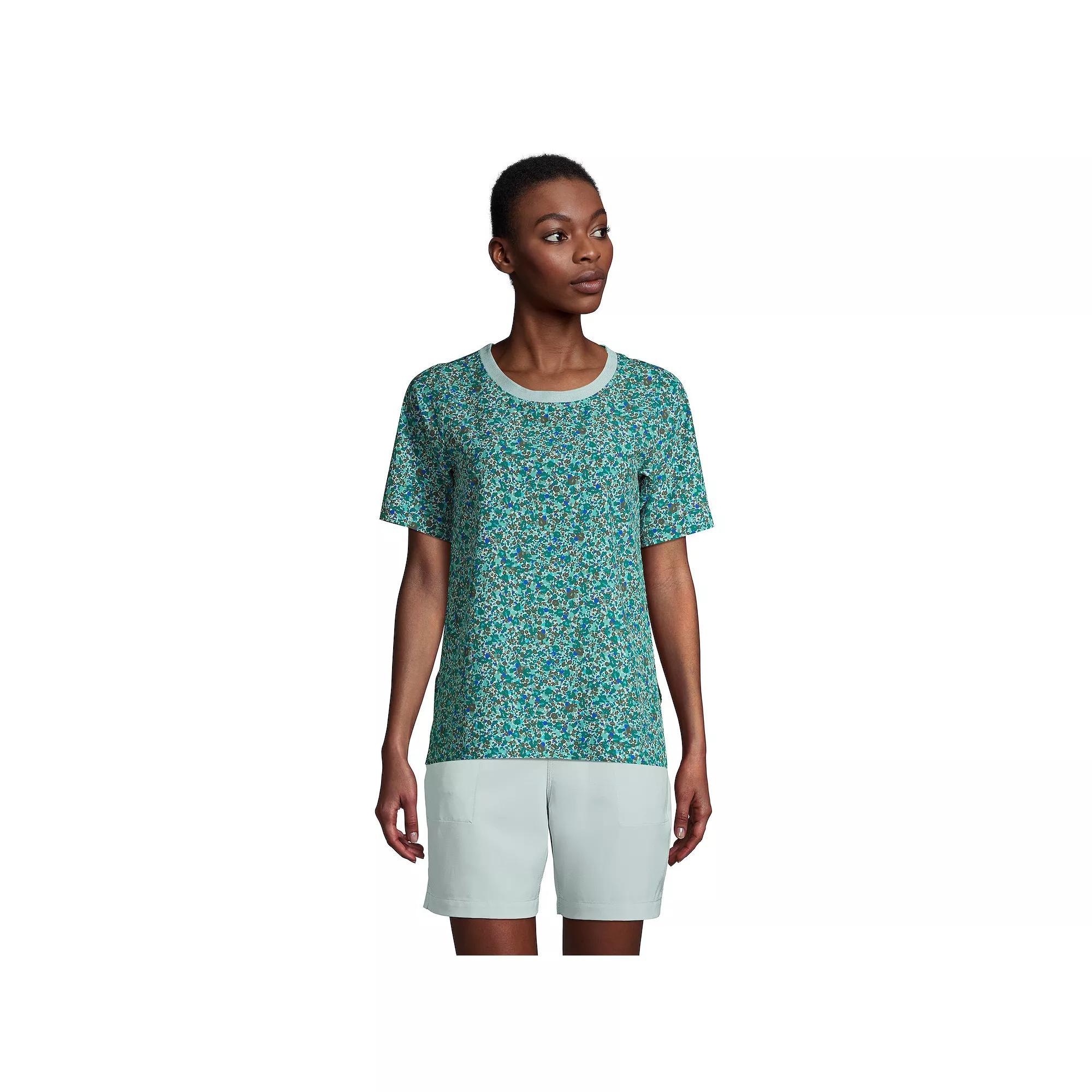 Women's Lands' End 365 Commuter Elbow-Sleeve Tunic Top, Size: Medium, Blue Breeze Floral Product Image