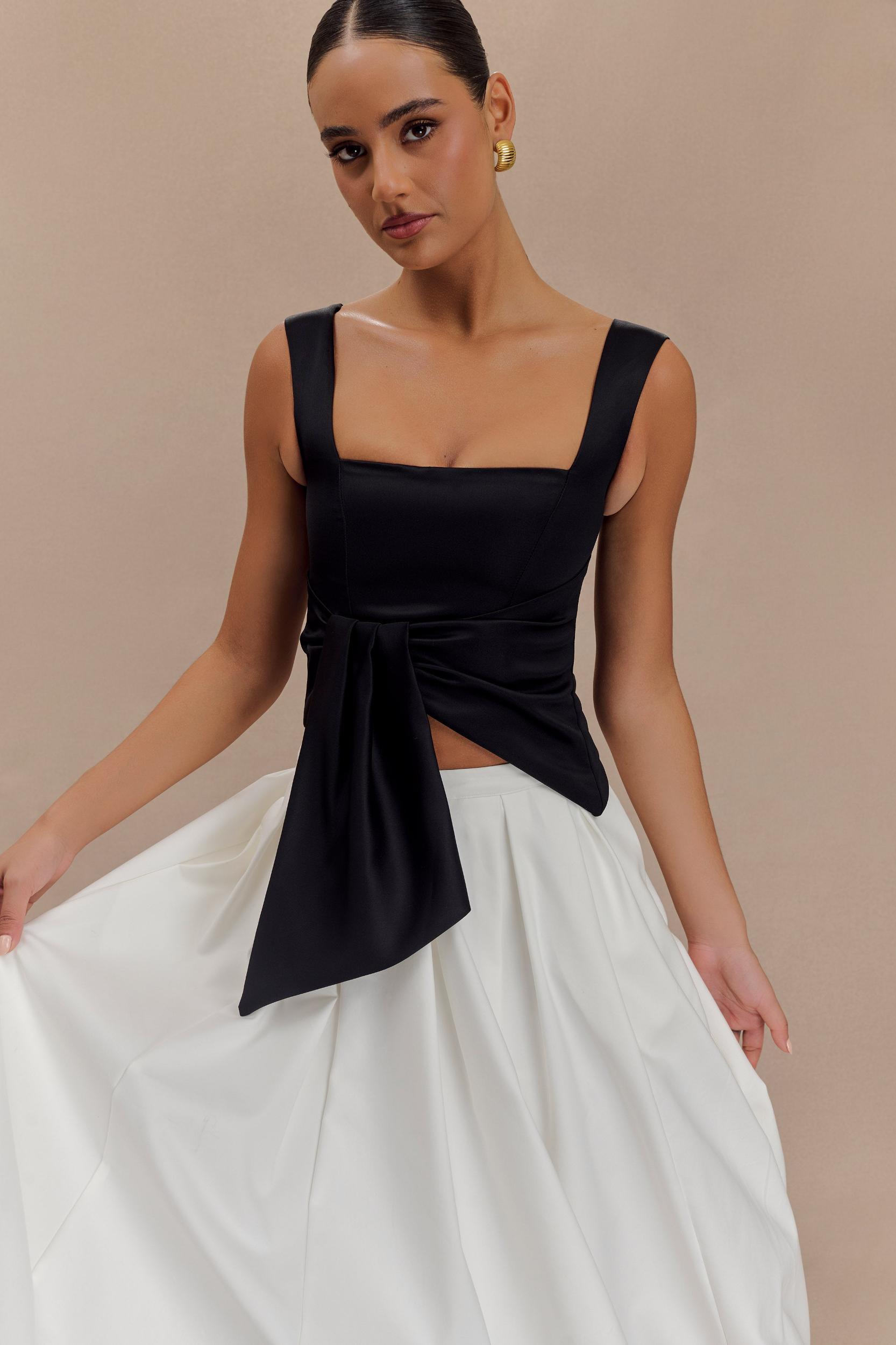 Bryony Satin Structured Sleeveless Top - Black Product Image