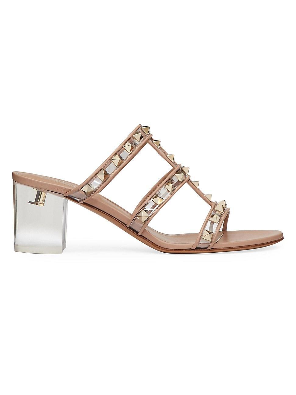 Womens Rockstud Slider Sandals In Polymer Material With Plexi Heel 60 MM Product Image