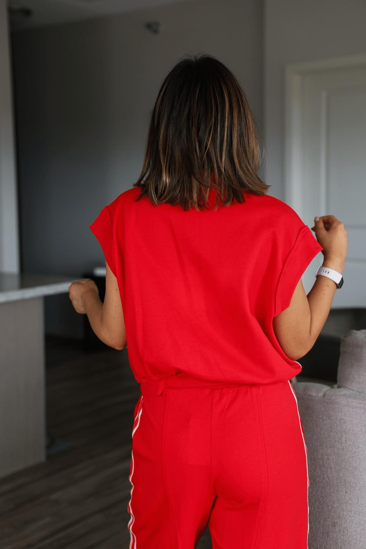 Red Contrast Quarter Zip Pullover - FINAL SALE Product Image