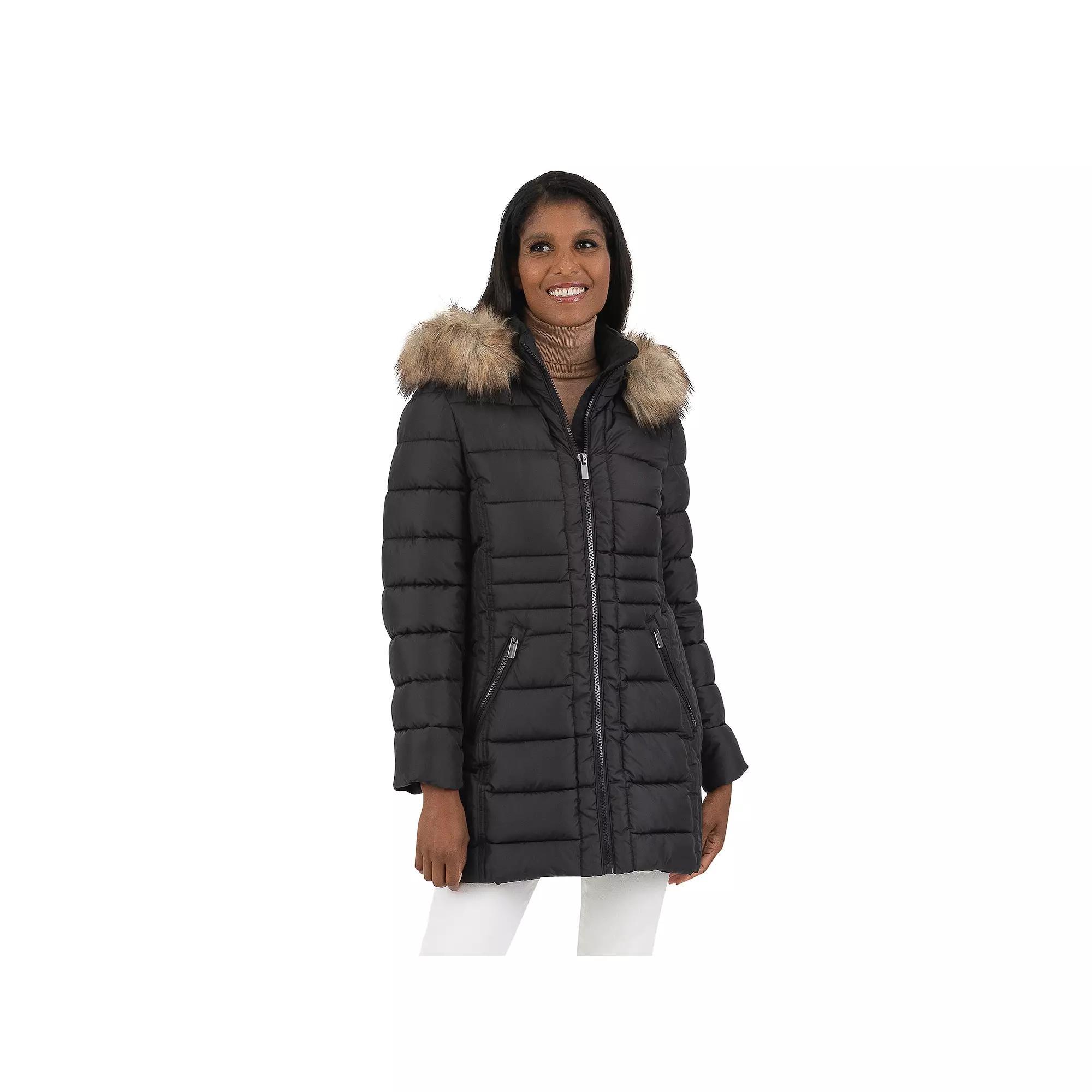 Women's Fleet Street Faux Fur Trimmed Hooded Puffer Coat, Size: Large, Green Product Image