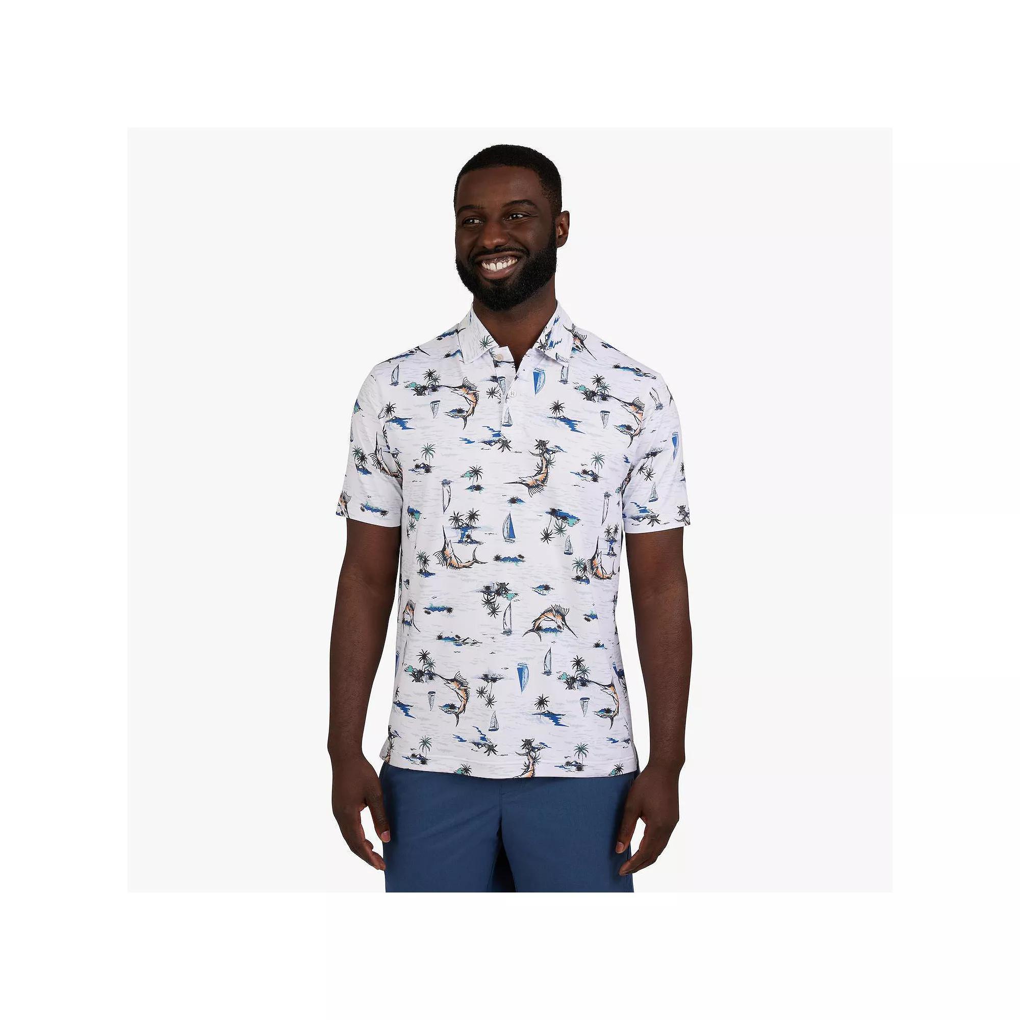 Men's Chaps Short Sleeve Printed Performance Polo, Size: XL, White Sailfish Product Image