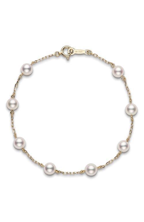 Womens 18K Yellow Gold & 5.5-6MM Cultured Akoya Pearl Station Bracelet Product Image