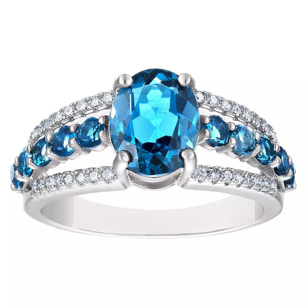 Tiara Sterling Silver 1/6 Carat T.W. Diamond & London Blue Topaz Ring, Women's, Size: 9 Product Image
