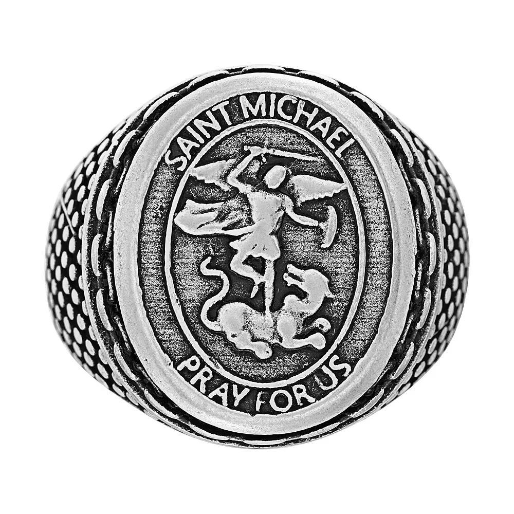 1913 Mens Stainless Steel St. Michael Medallion Ring Product Image