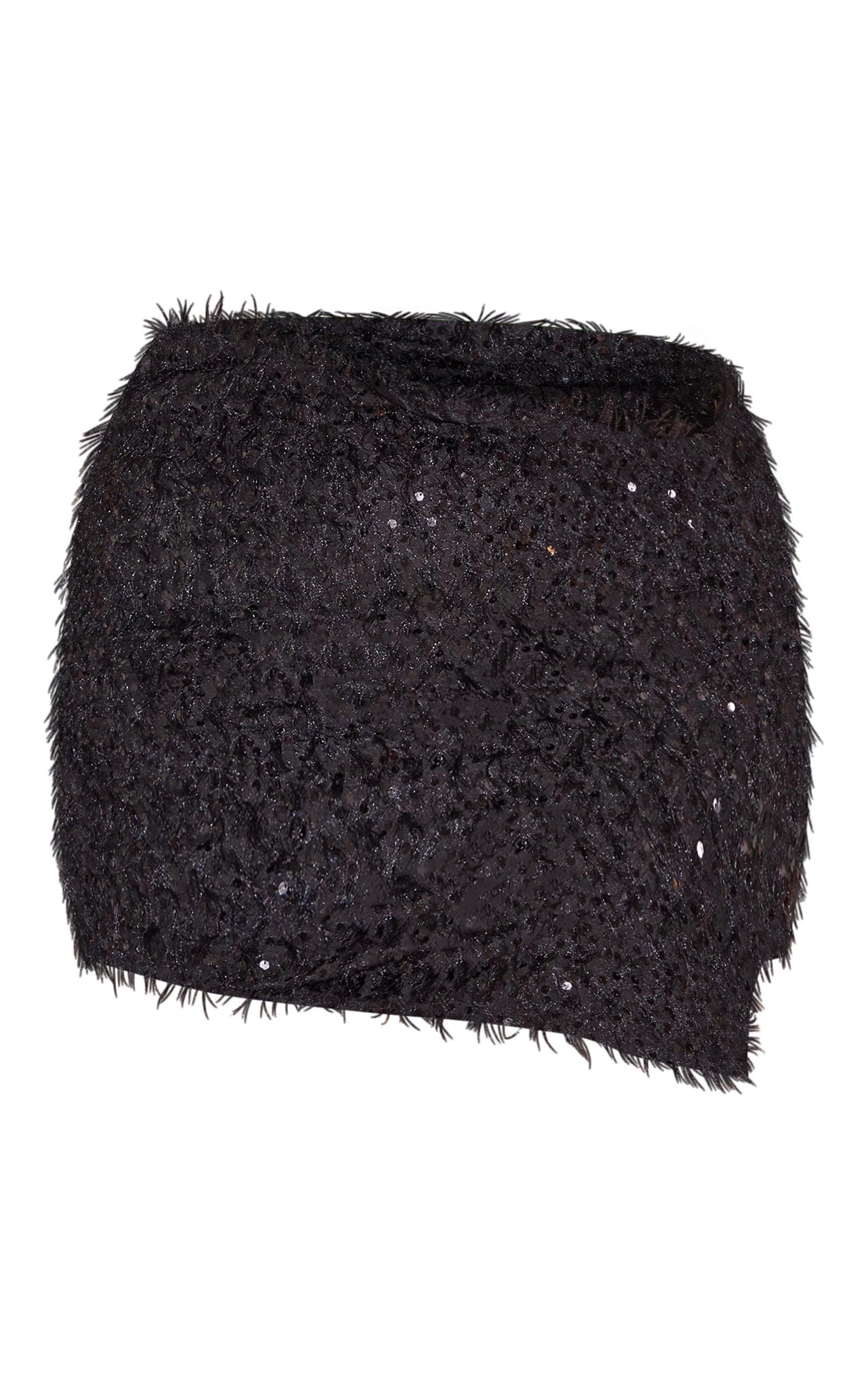 Plus Black Sequin Feather Asymmetric Mini Skirt Product Image