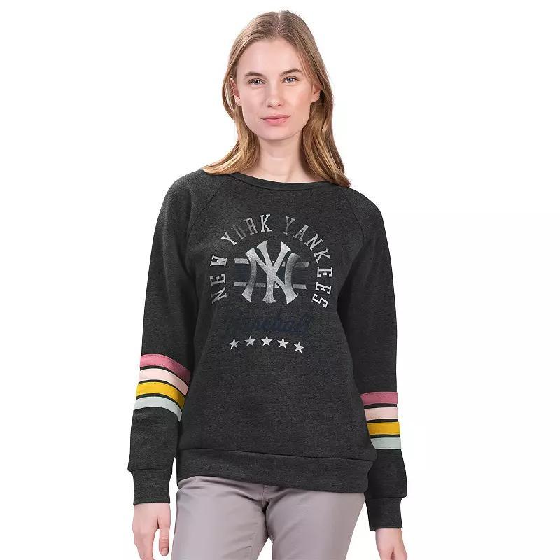 Women's G-III 4Her by Carl Banks  Charcoal New York Mets Allana Stripe Pullover Sweatshirt, Size: Medium Product Image