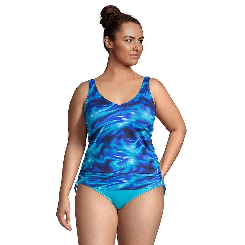 Womens Lands End Ruched UPF 50 Underwire D-Cup Tankini Top Deep Blue Product Image