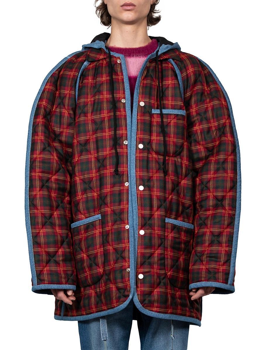 Mens Plaid Hooded Oversized Shirt Product Image