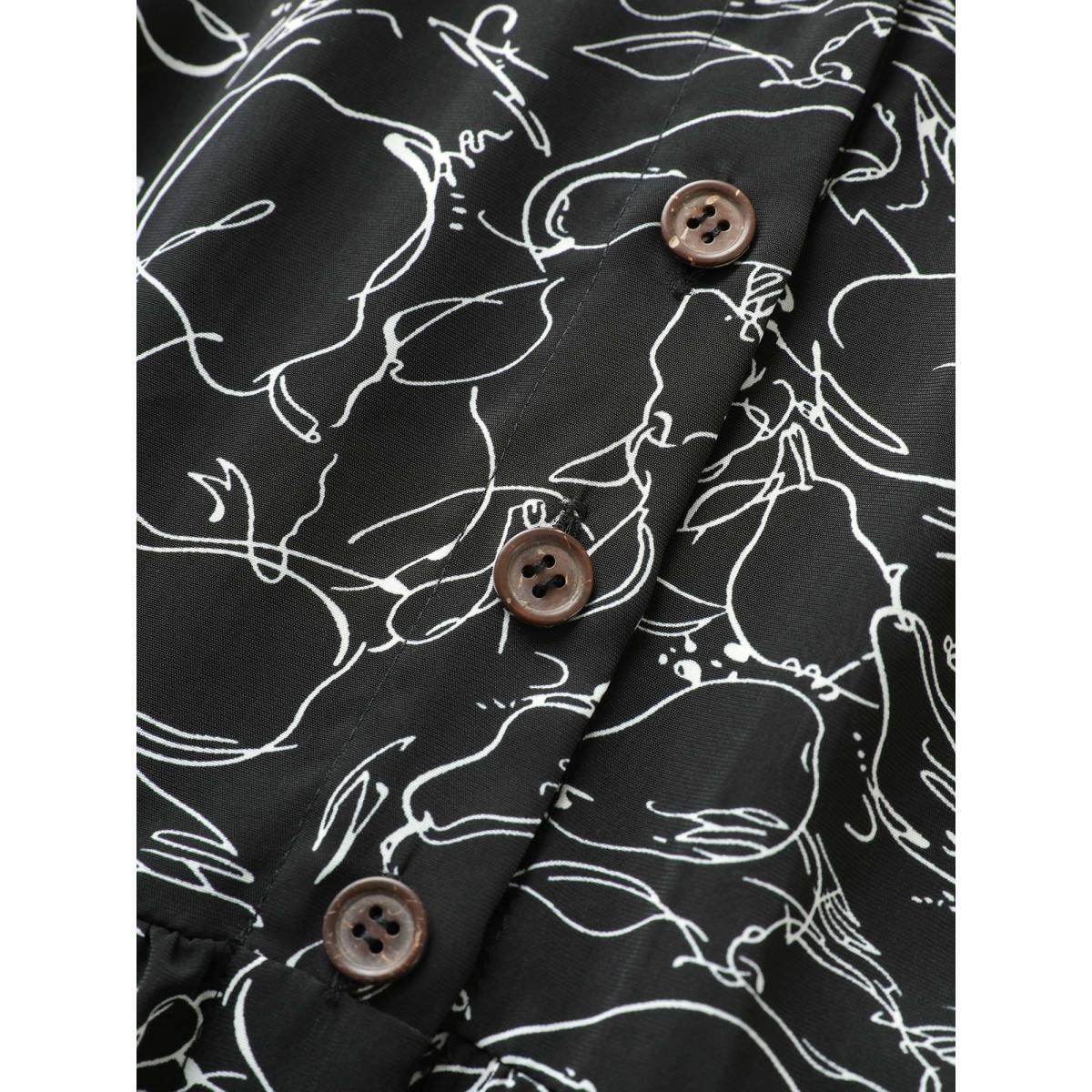 Plus Size Floral Button Through Belted Pocket Dress Black Women At the Office Belted V-neck Short sleeve Curvy Midi Dress BloomChic 22-24/3X Product Image