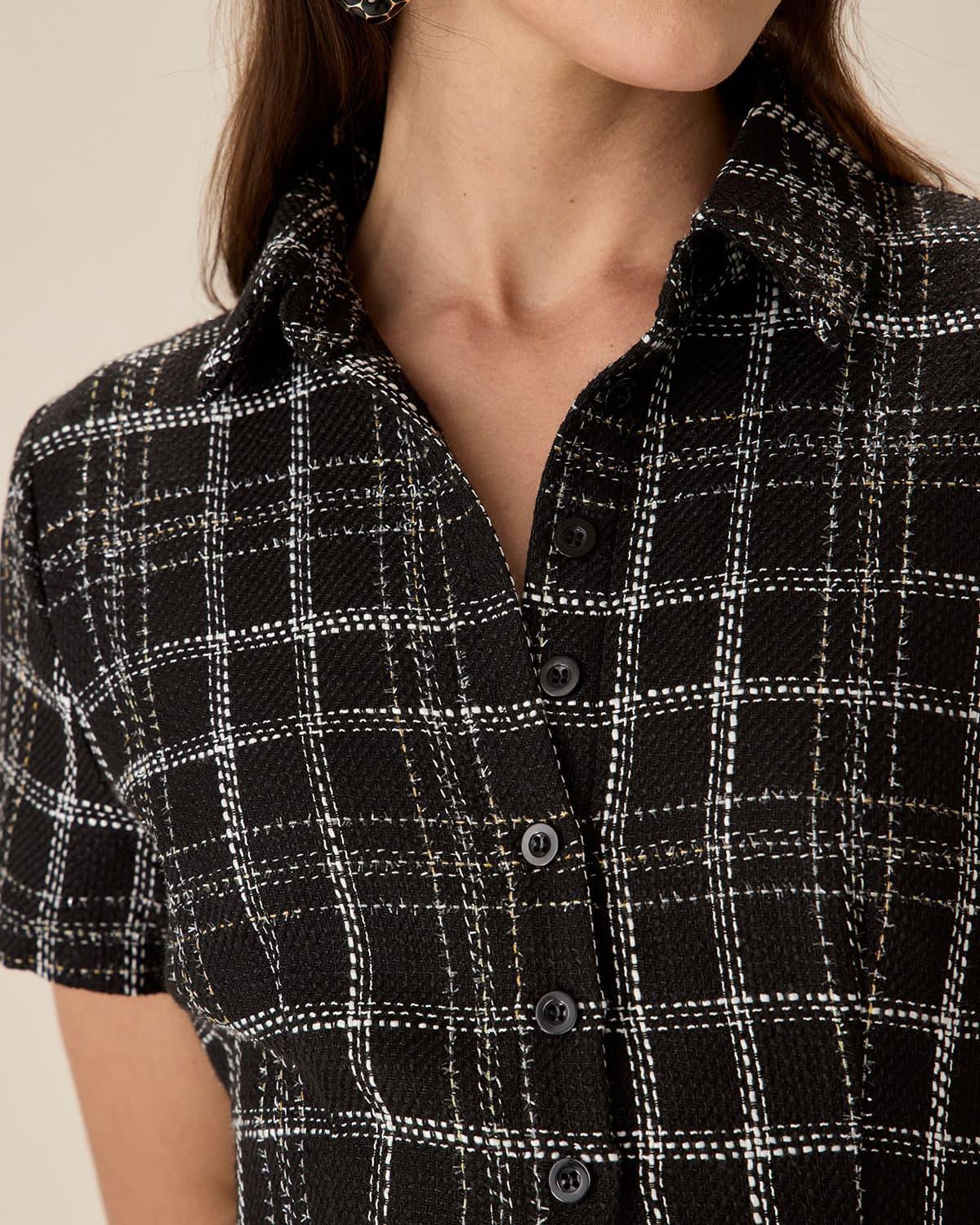 Black Plaid Tweed Mini Dress Product Image