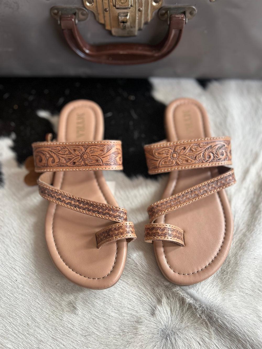 Myra Point Ridge Hand Tooled Sandals Product Image