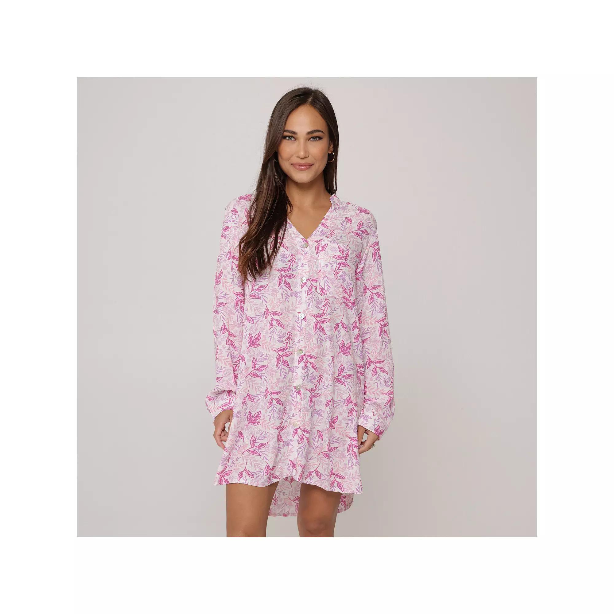 Women's J. Valdi Floral V-Neck Button Down Swim Cover-Up Shirt, Size: Medium, Pink Product Image