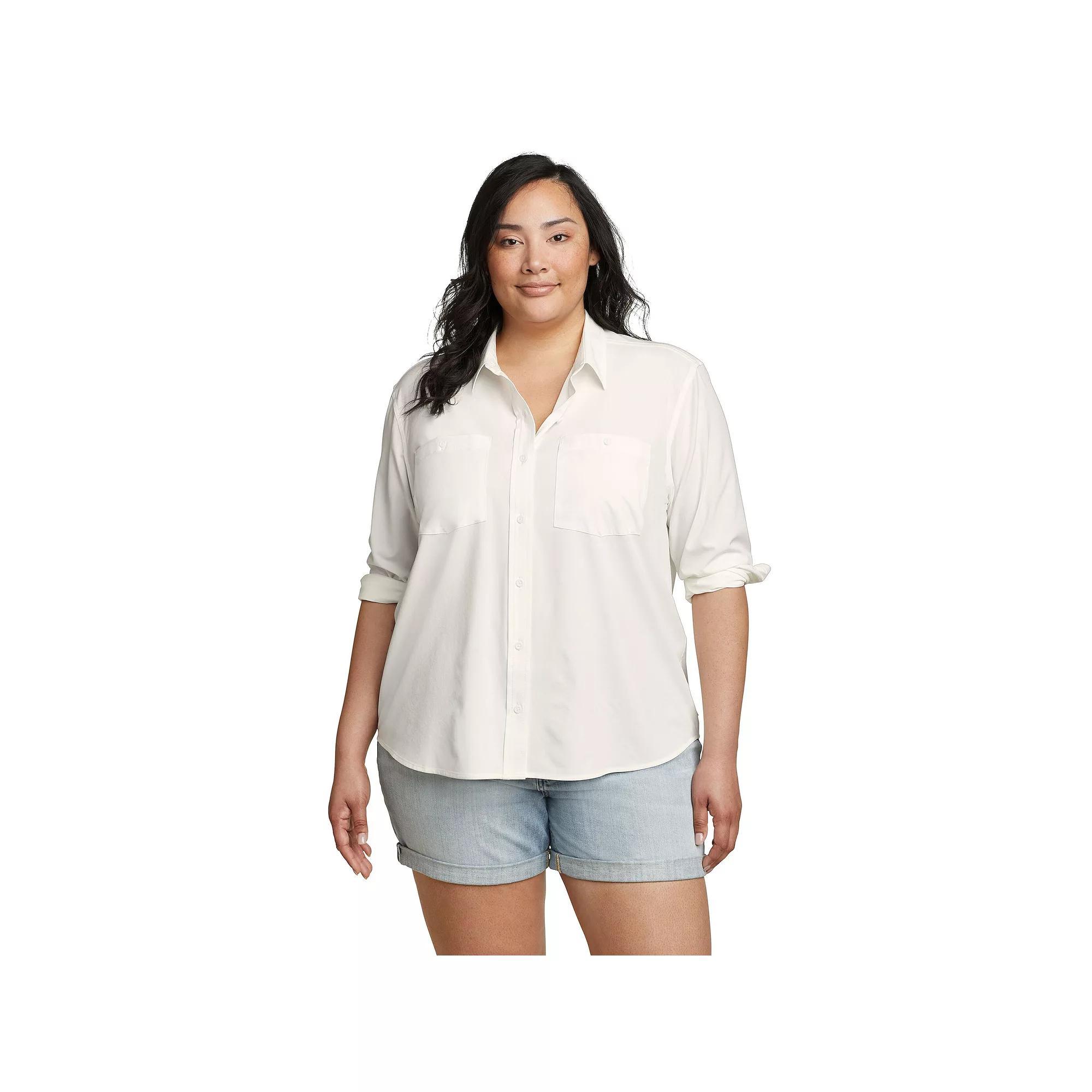 Plus Size Eddie Bauer Departure 3.0 Long Sleeve Collared Button Down Shirt, Women's, Size: 3XL, Black Product Image