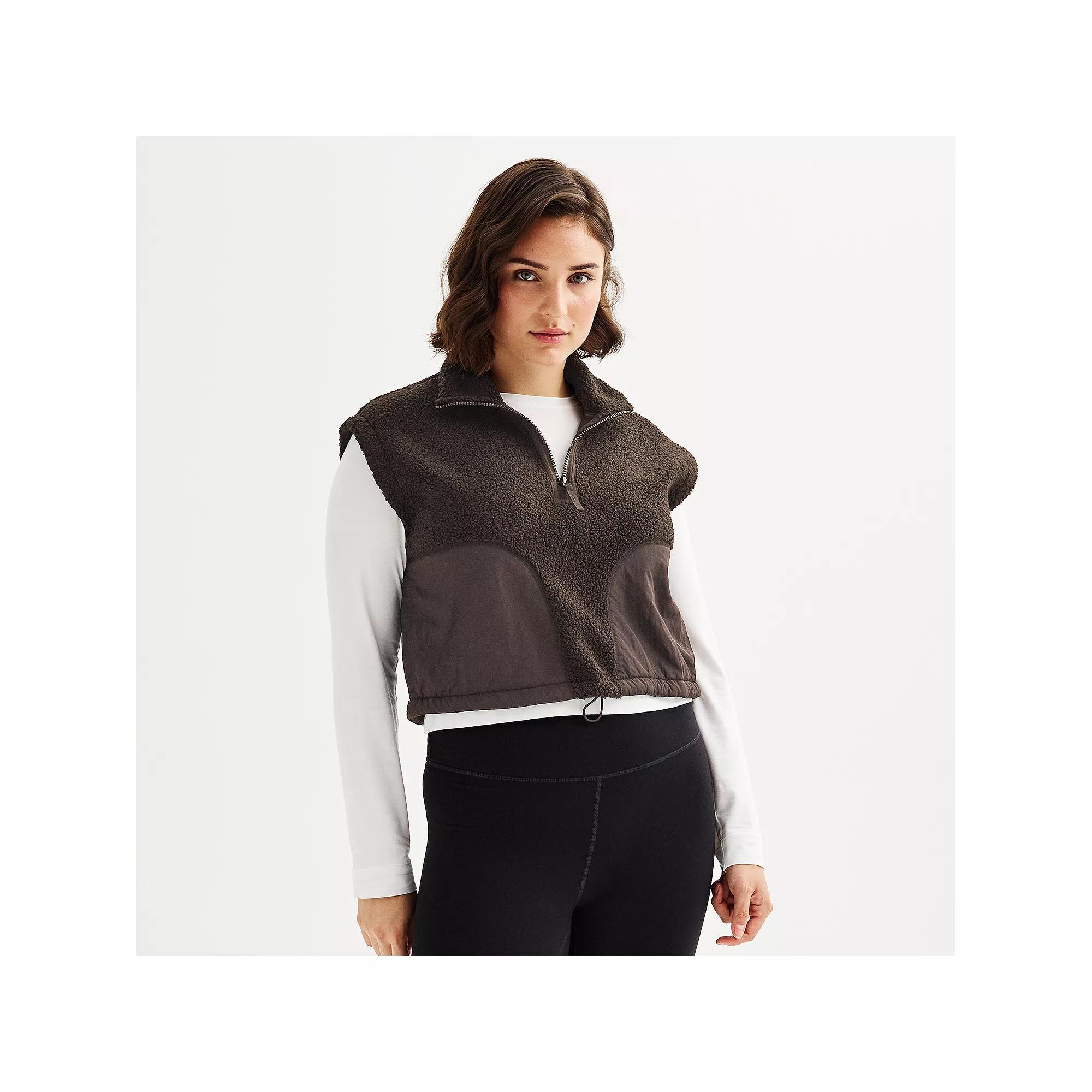 Women's FLX Oversized Cropped High Pile Vest, Size: XS, Mineral Black Product Image
