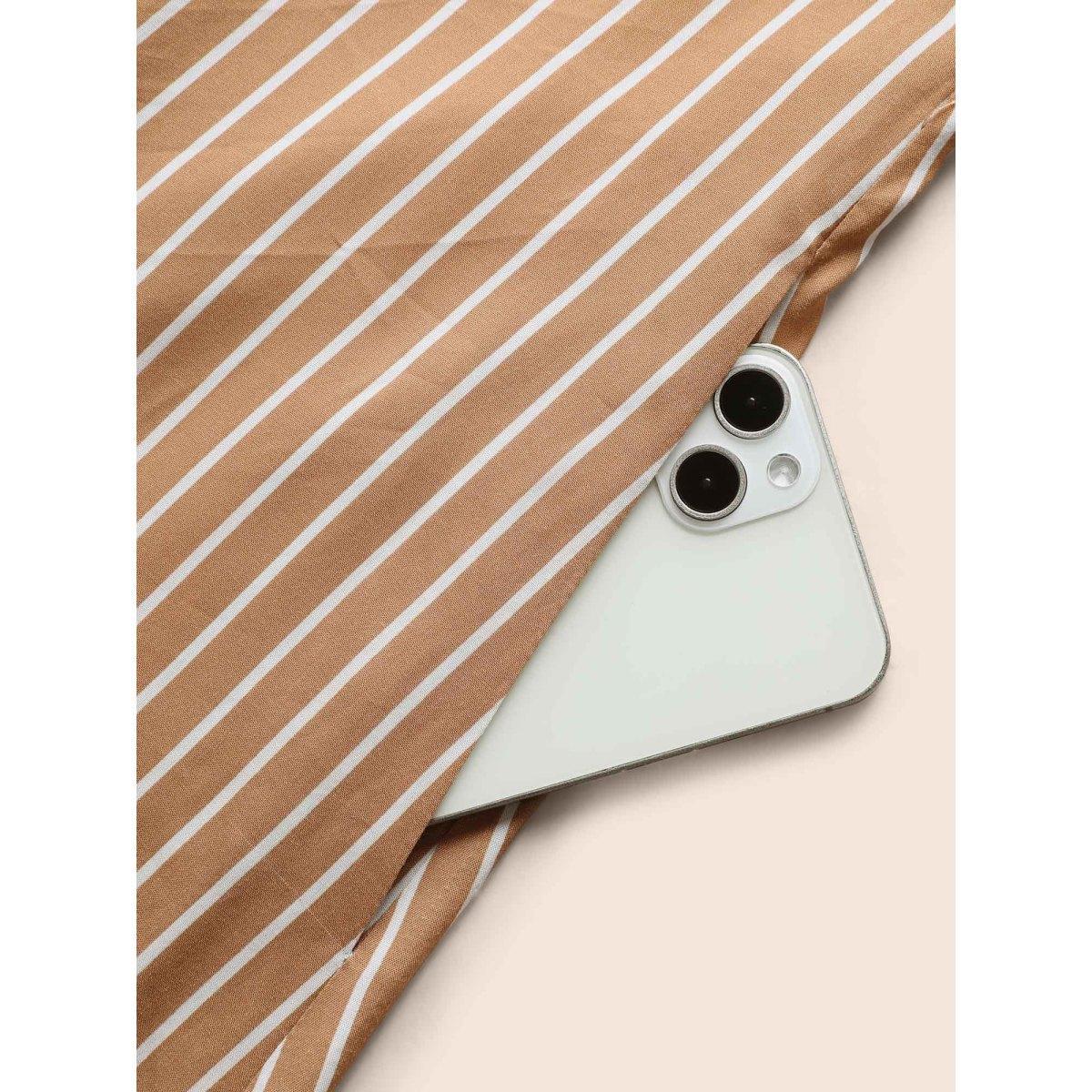 Plus Size Striped Shirt Collar Curved Hem Midi Dress LightBrown Women Workwear Essentials Belted Shirt collar Long Sleeve Curvy BloomChic 10/M Product Image
