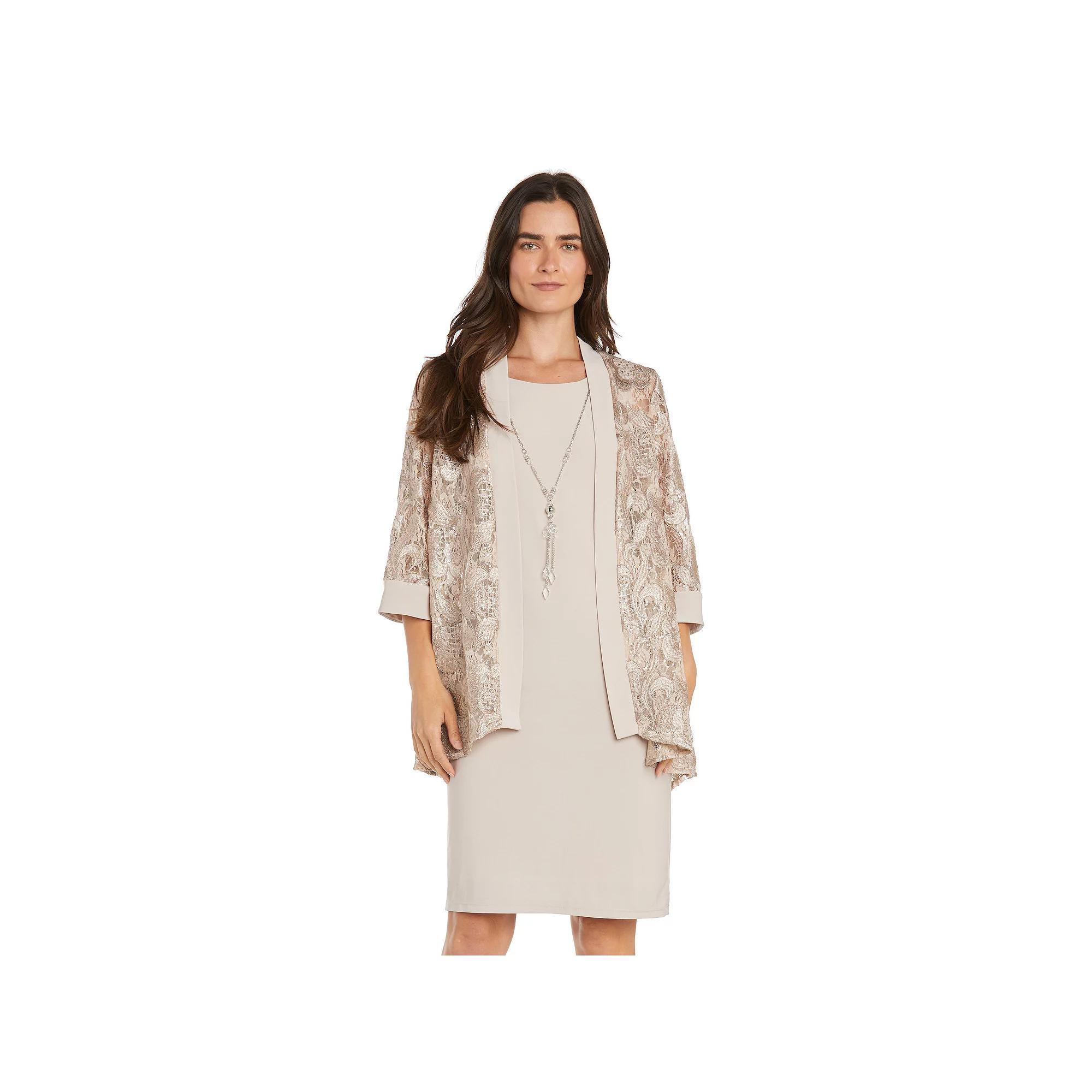 Petite R&M Richards 2-Piece Embroidered Jacket & Sequin Dress, Women's, Size: 4 Petite, Beige Product Image