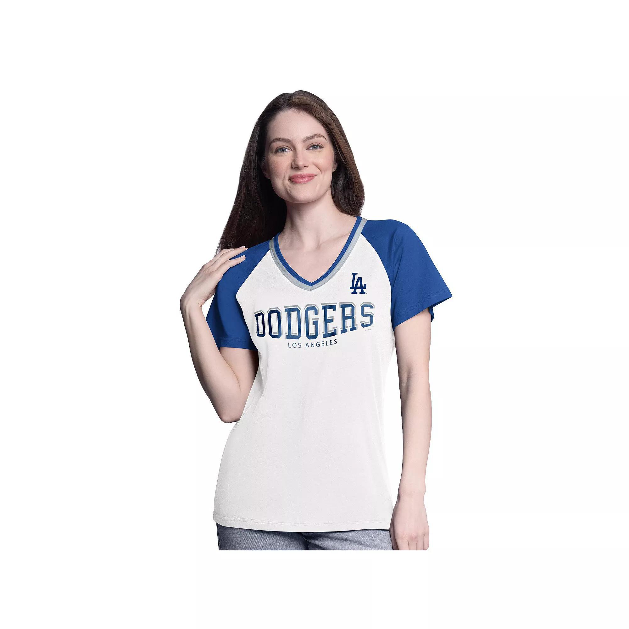Women's G-III 4Her by Carl Banks  White/Royal Los Angeles Dodgers Ball Park Raglan V-Neck T-Shirt, Size: XL Product Image