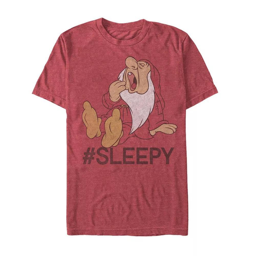 Men's Disney's Snow White and the Seven Dwarves Hashtag Sleepy Tee, Size: Medium, Red Grey Product Image