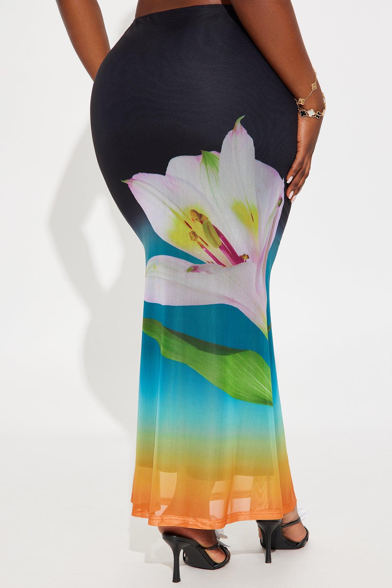 Night Lily Floral Mesh Maxi Skirt - Black Product Image