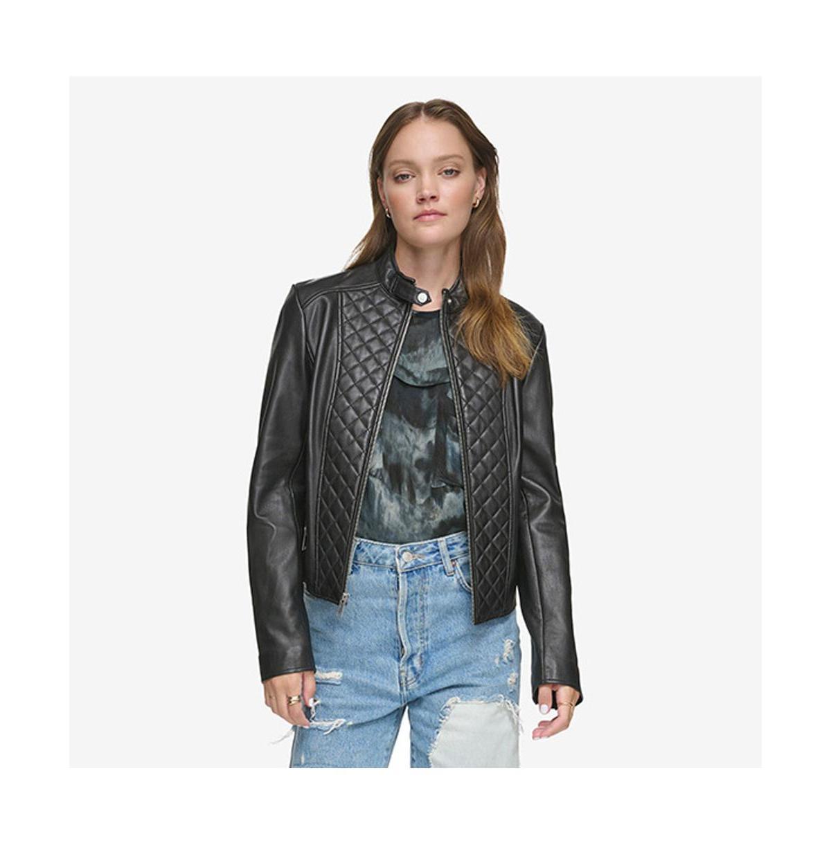 Womens Marlette Quilted Lamb Leather Scuba Jacket Product Image